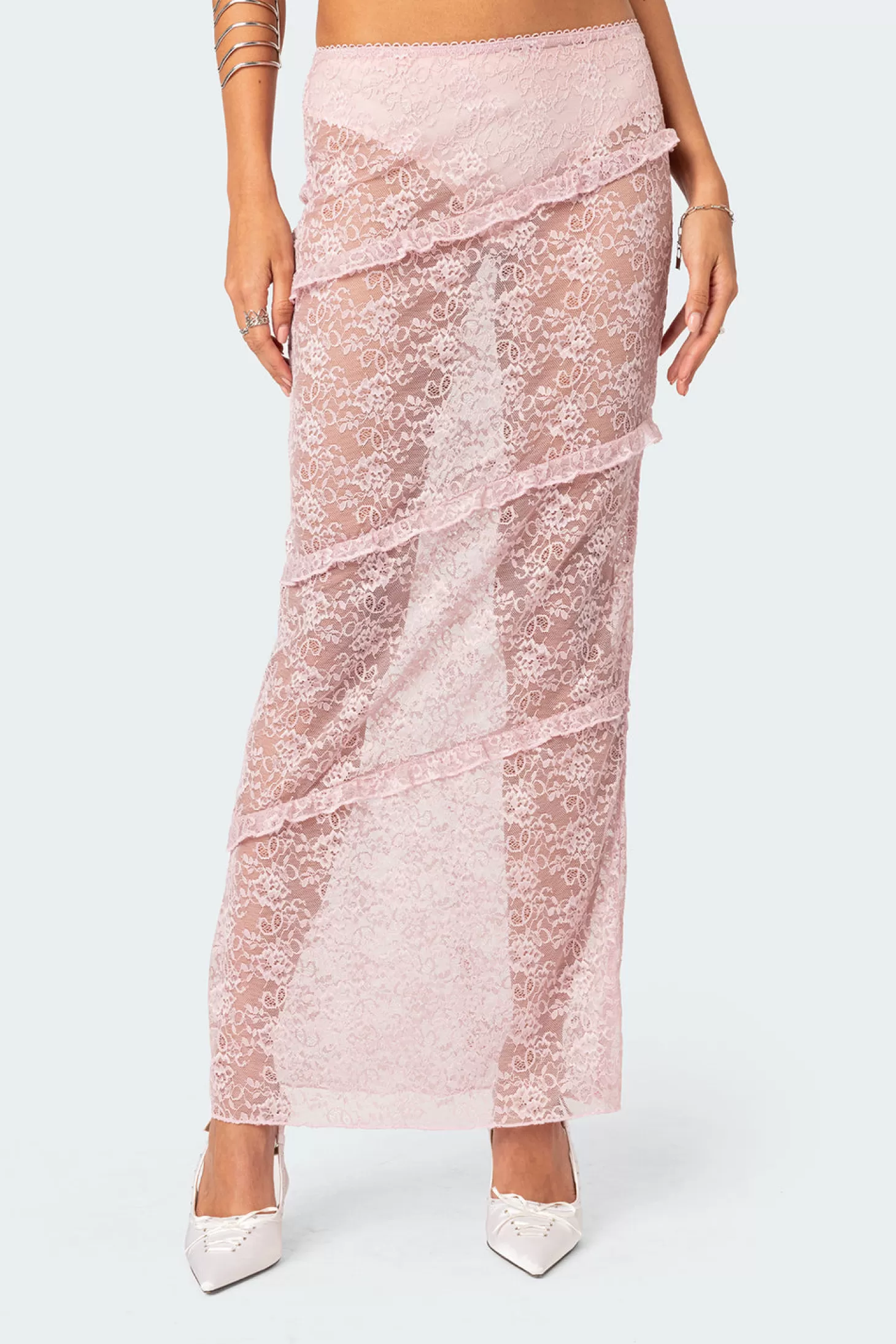 edikted Myra Sheer Lace Ruffle Maxi Skirt* Skirts | Skirts