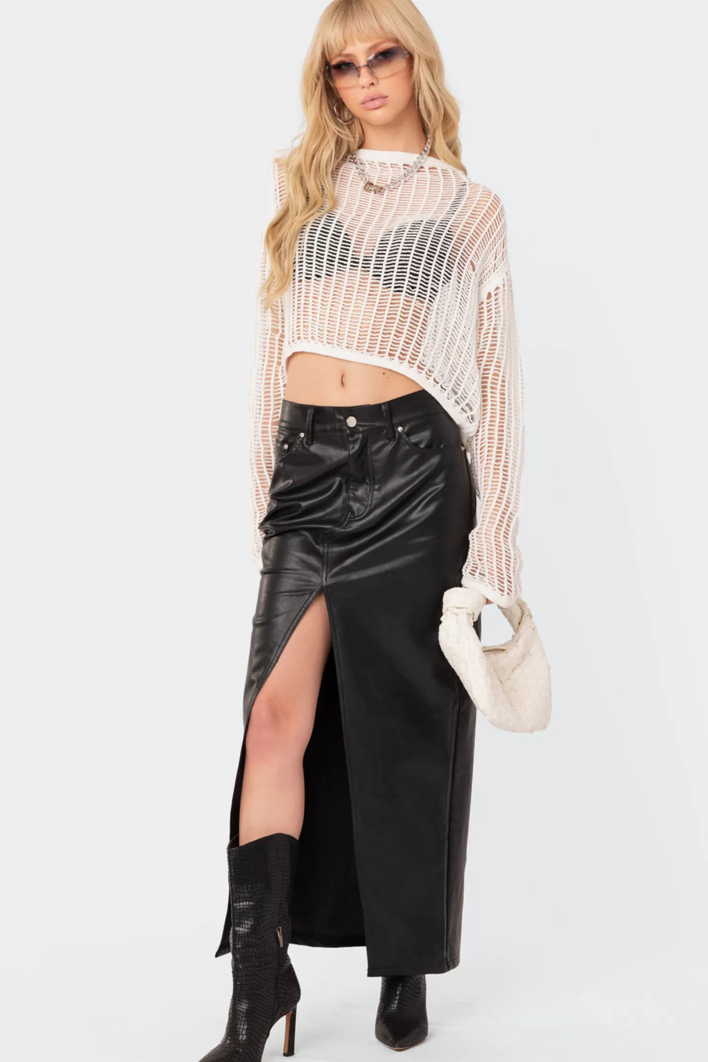 edikted Neli Faux Leather Slitted Maxi Skirt* Skirts | Skirts