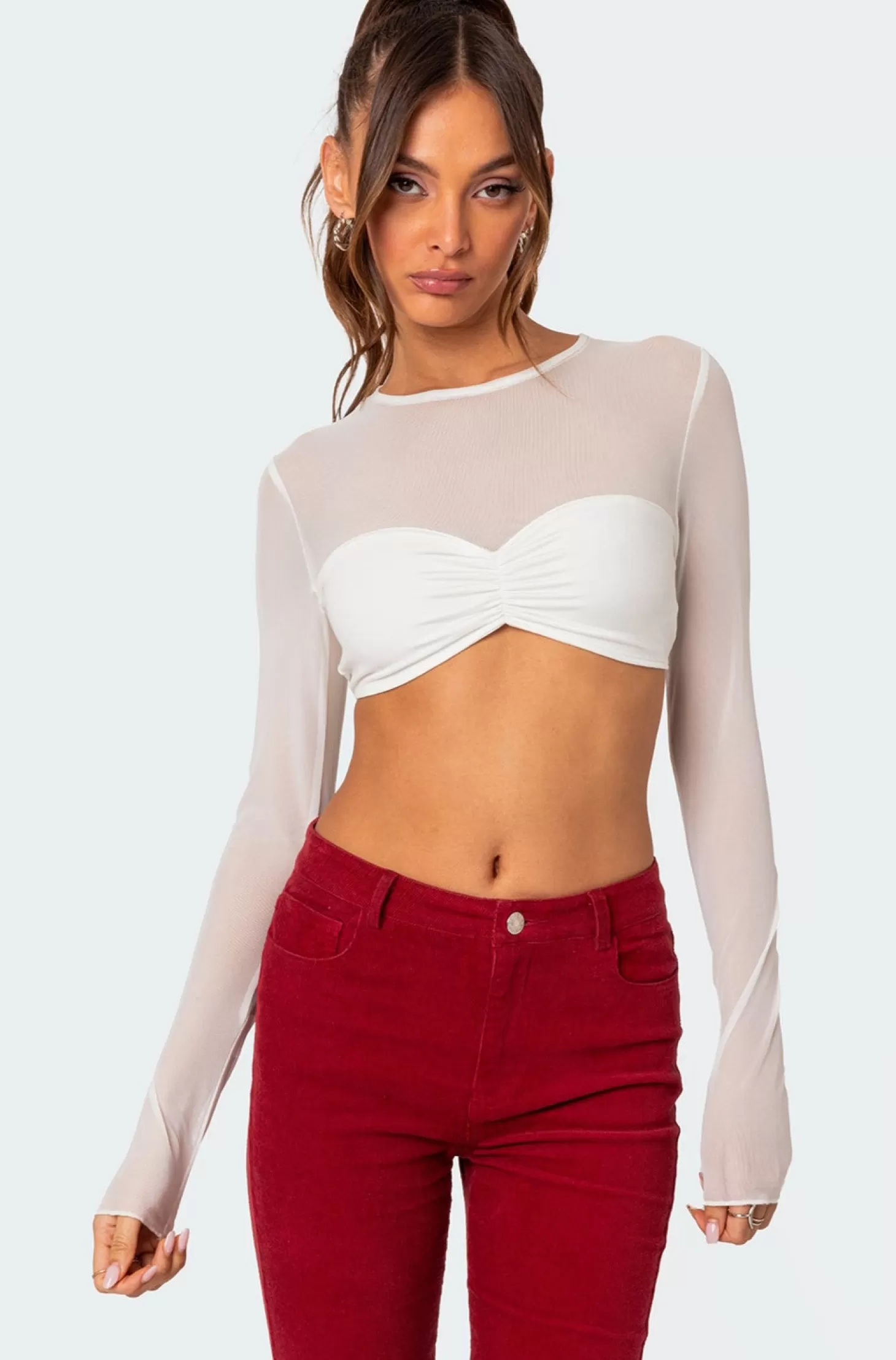 edikted Night Out Sheer Crop Top* Crop Tops | Long Sleeve Tops