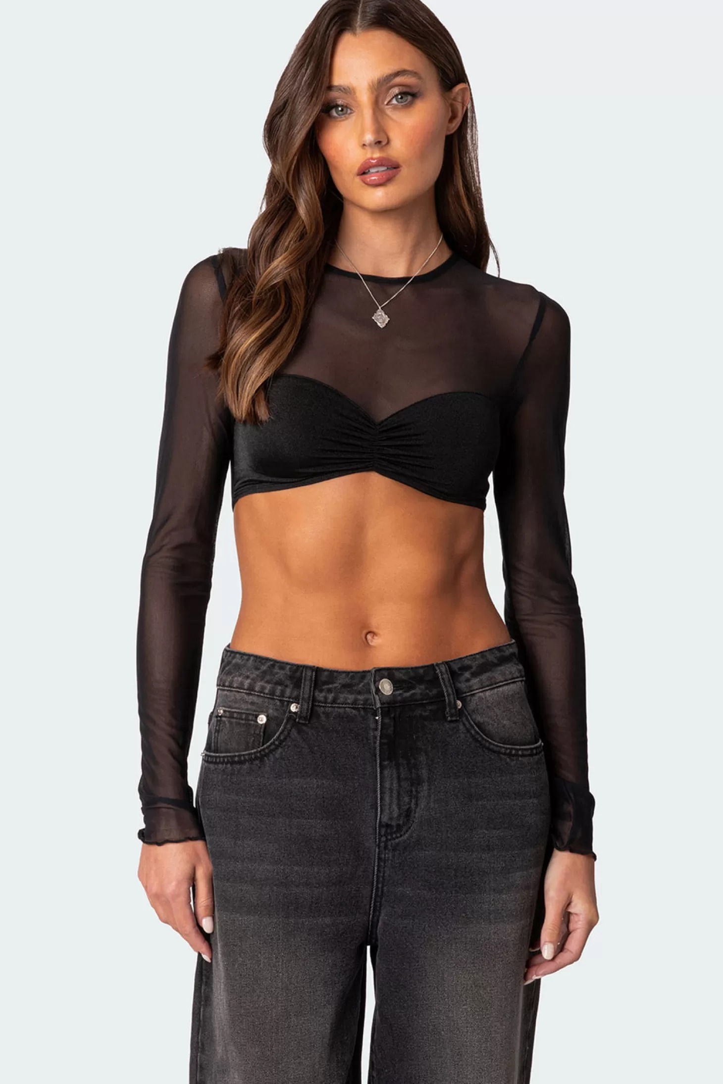 edikted Night Out Sheer Crop Top* Crop Tops | Long Sleeve Tops