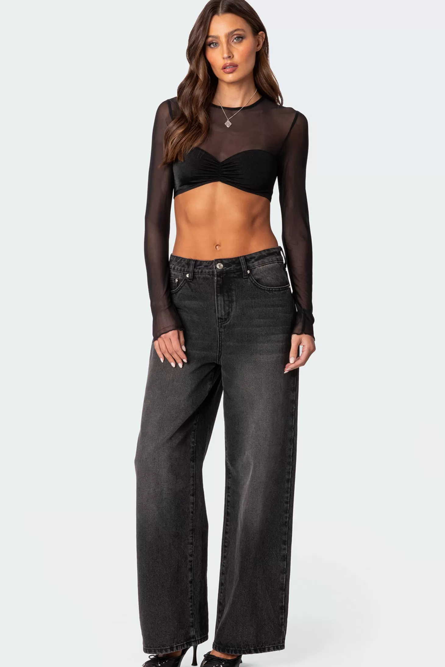 edikted Night Out Sheer Crop Top* Crop Tops | Long Sleeve Tops