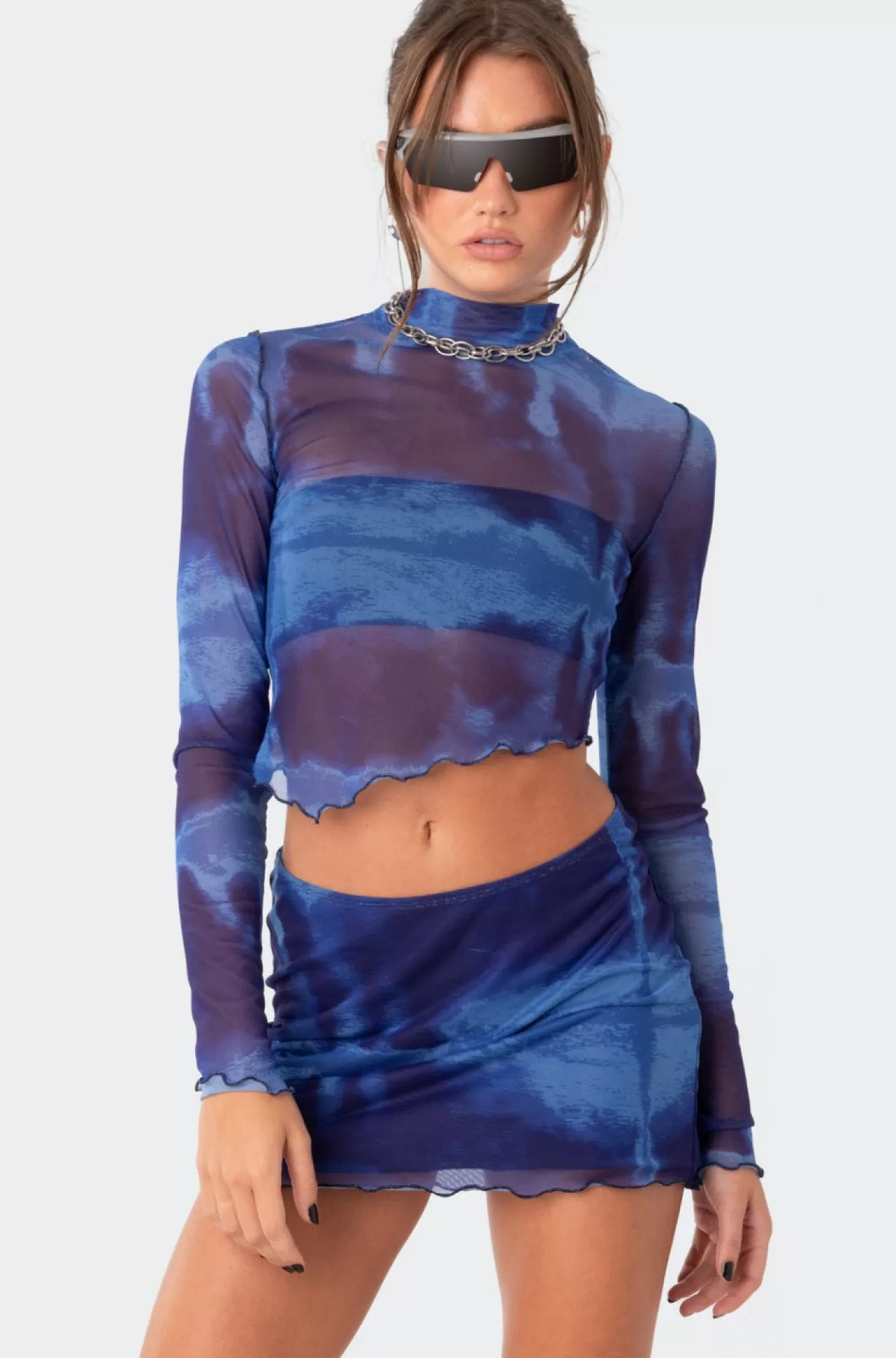 edikted Nina Printed Mesh Top* Crop Tops | Long Sleeve Tops