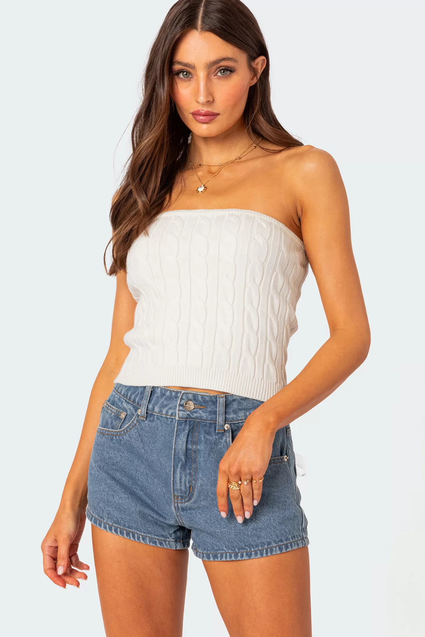 edikted North Cable Knit Strapless Top* Strapless Tops | Knitted Tops