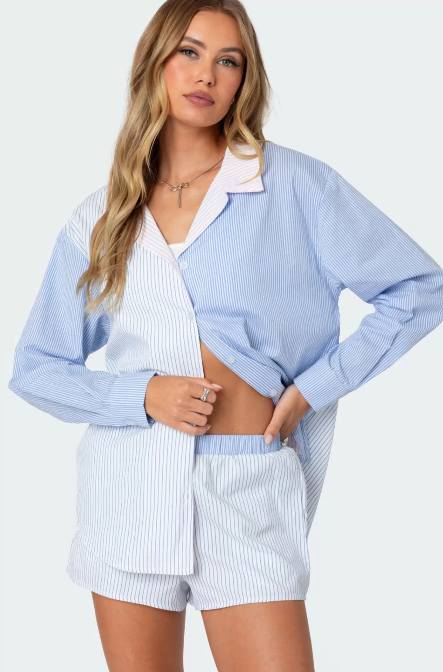 edikted Oaklie Mix Striped Button Up Shirt* Long Sleeve Tops | Tops