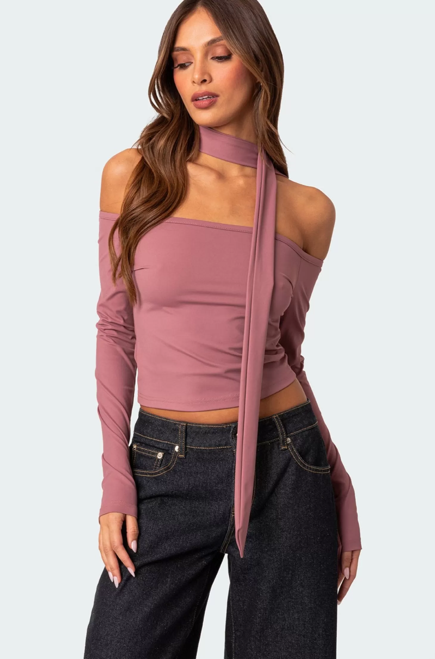 edikted Off Shoulder Two Piece Scarf Top* Long Sleeve Tops