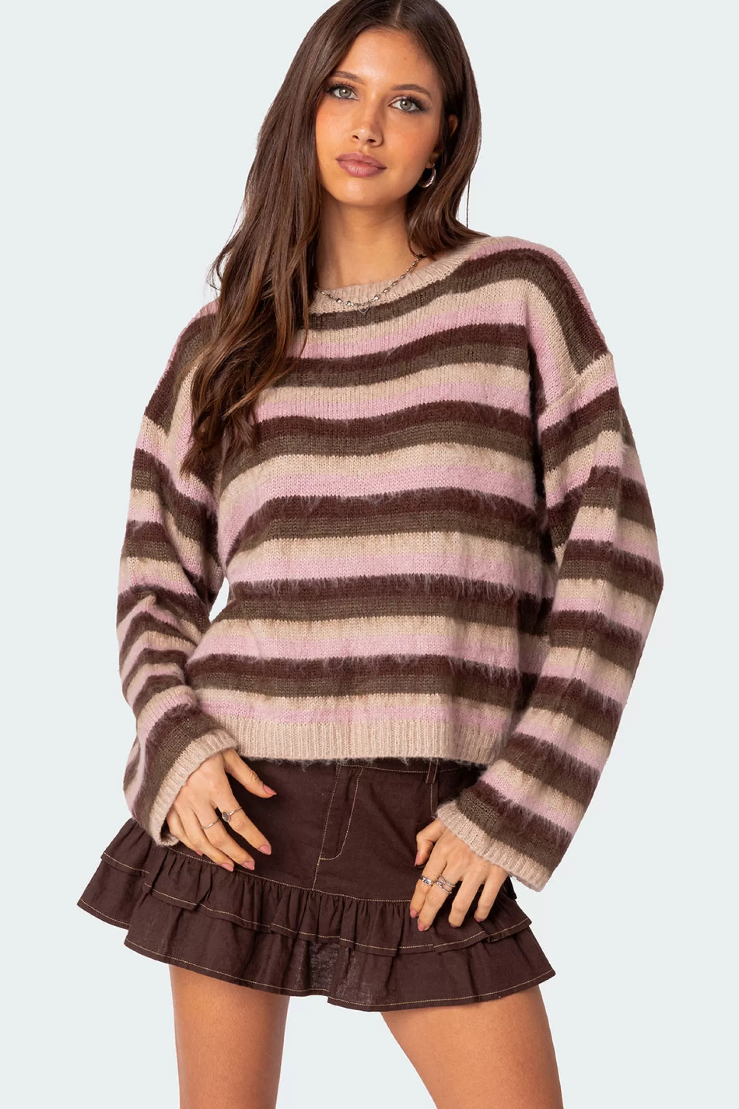 edikted Oversized Fuzzy Striped Sweater* Sweaters & Cardigans | Long Sleeve Tops