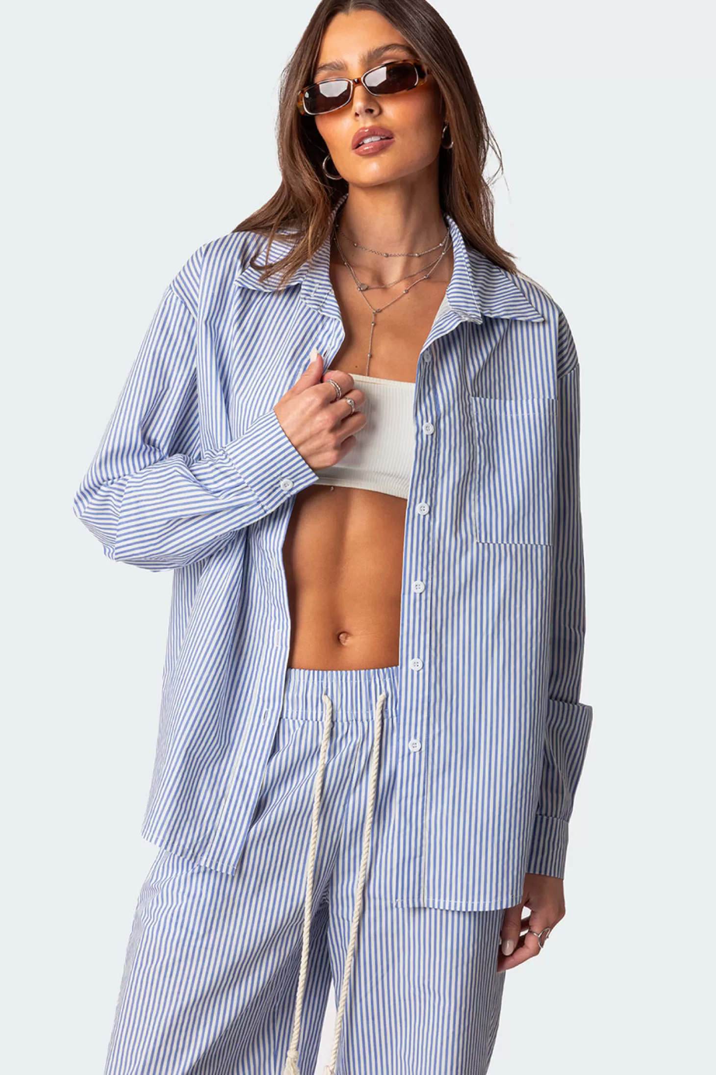 edikted Oversized Pinstripe Button Up Shirt* Long Sleeve Tops | Tops