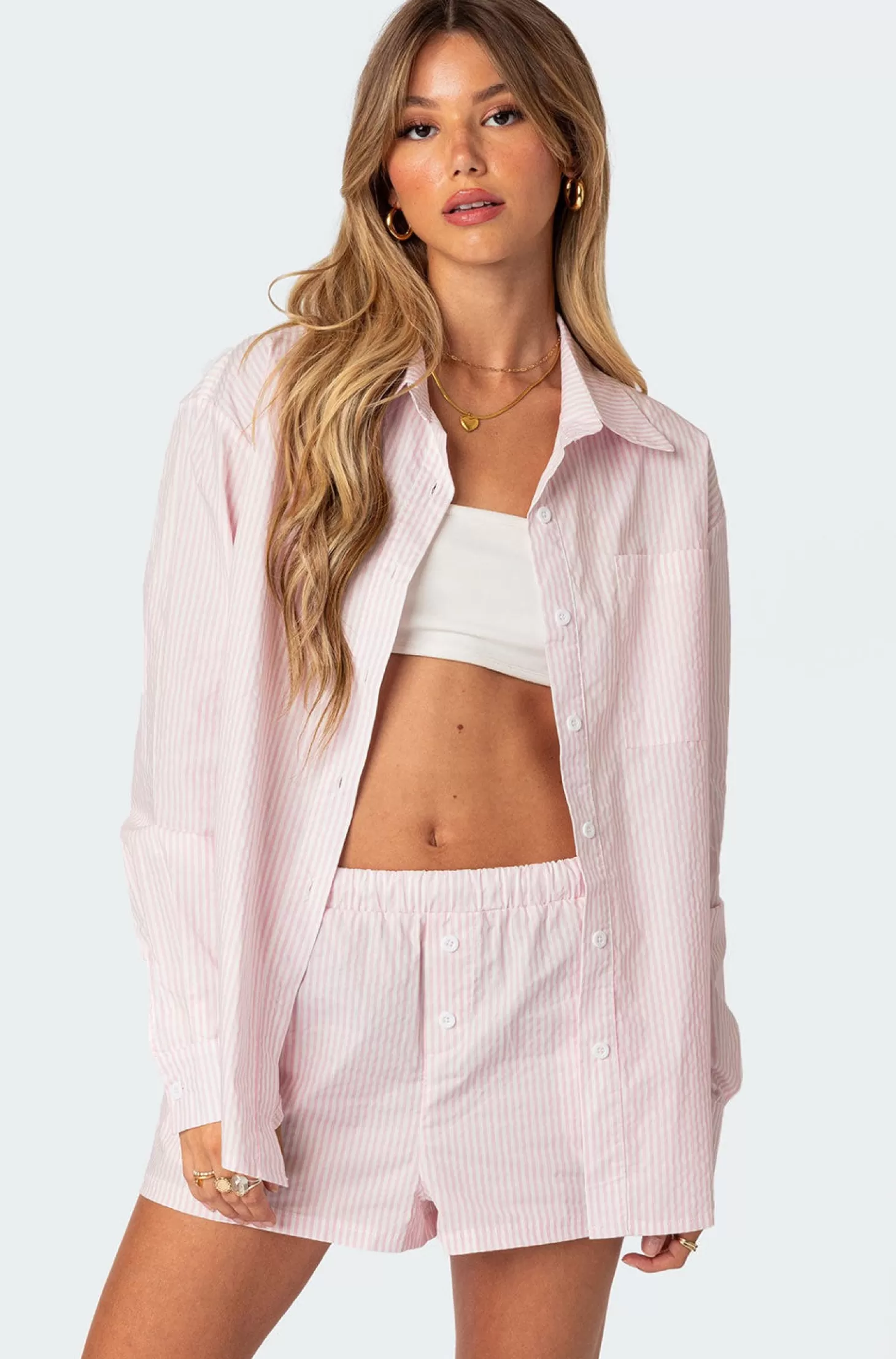 edikted Oversized Pinstripe Button Up Shirt* Long Sleeve Tops | Tops