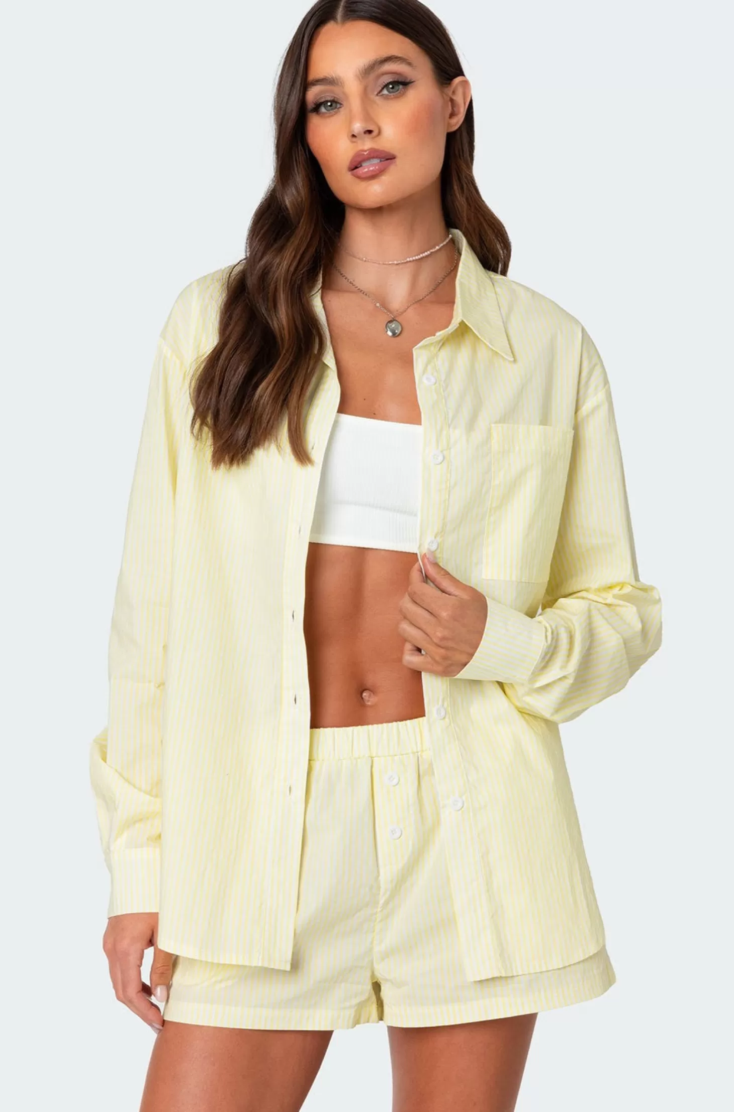 edikted Oversized Pinstripe Button Up Shirt* Long Sleeve Tops | Tops