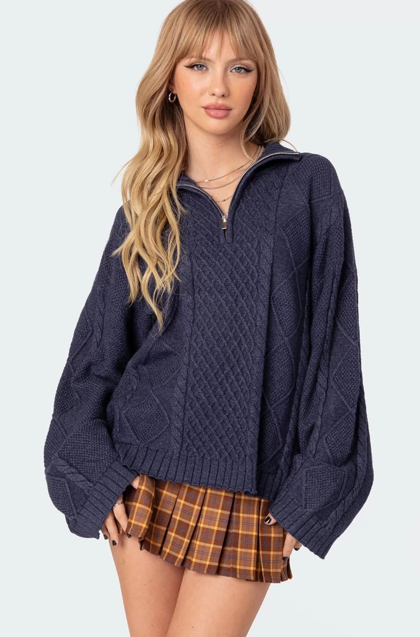 edikted Oversized Quarter Zip Cable Knit Sweater* Sweaters & Cardigans | Long Sleeve Tops