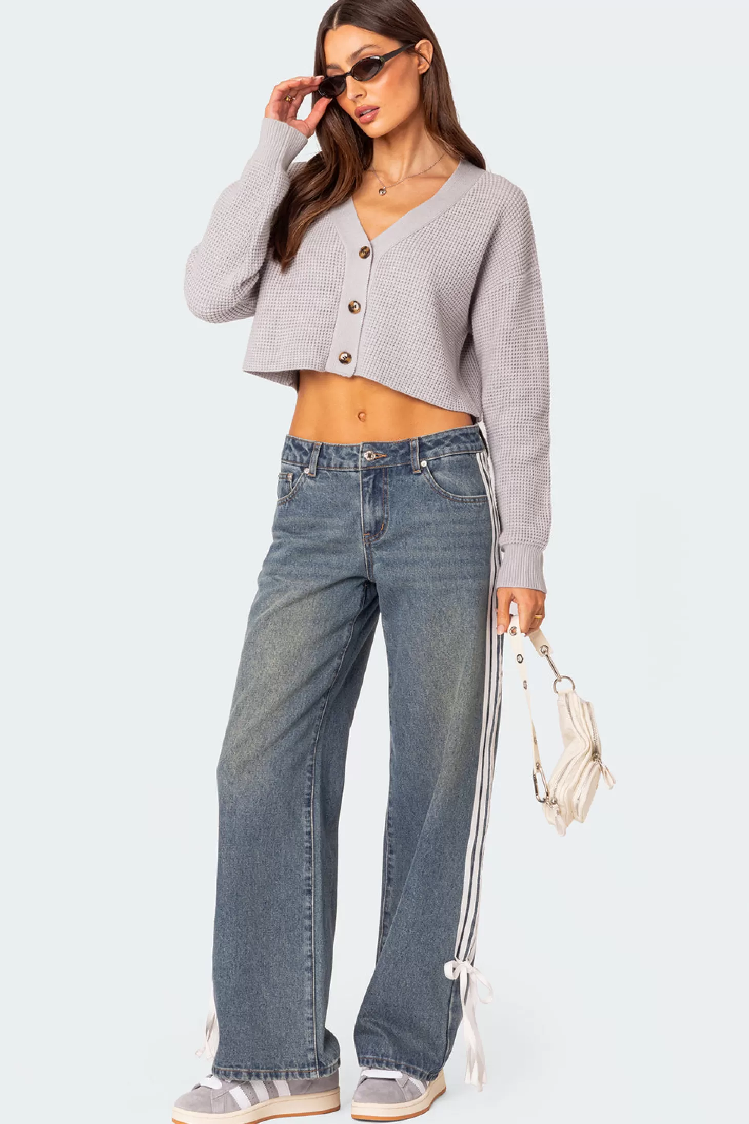 edikted Oversized Waffle Knit Cropped Cardigan* Crop Tops | Sweaters & Cardigans