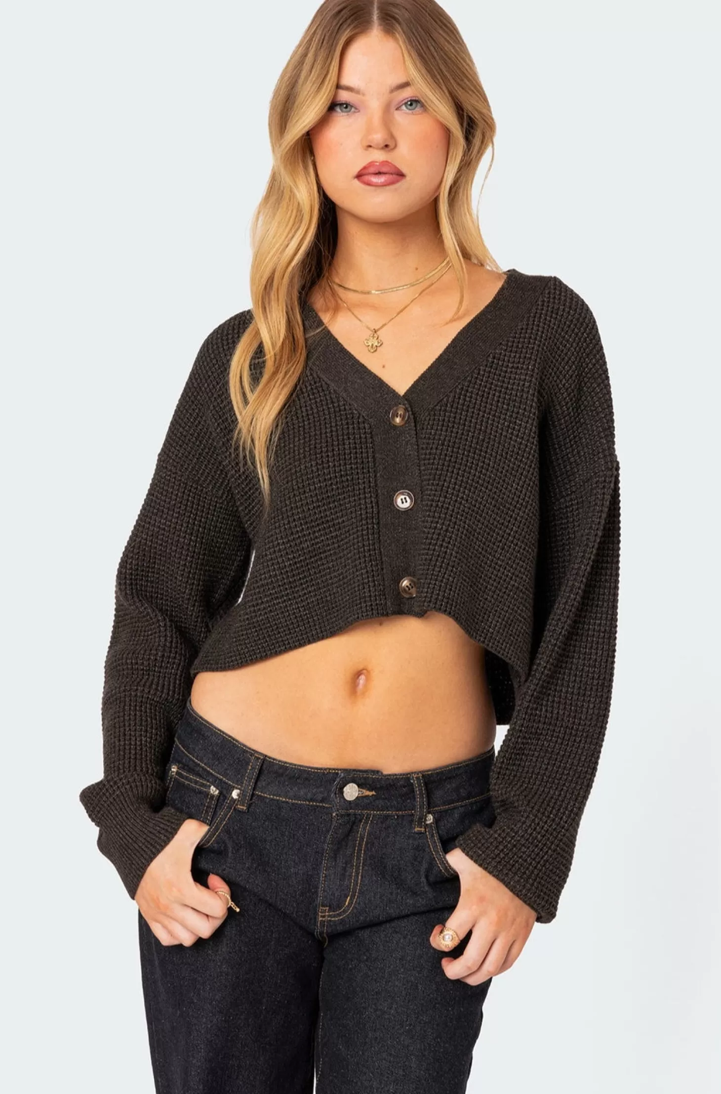 edikted Oversized Waffle Knit Cropped Cardigan* Crop Tops | Sweaters & Cardigans