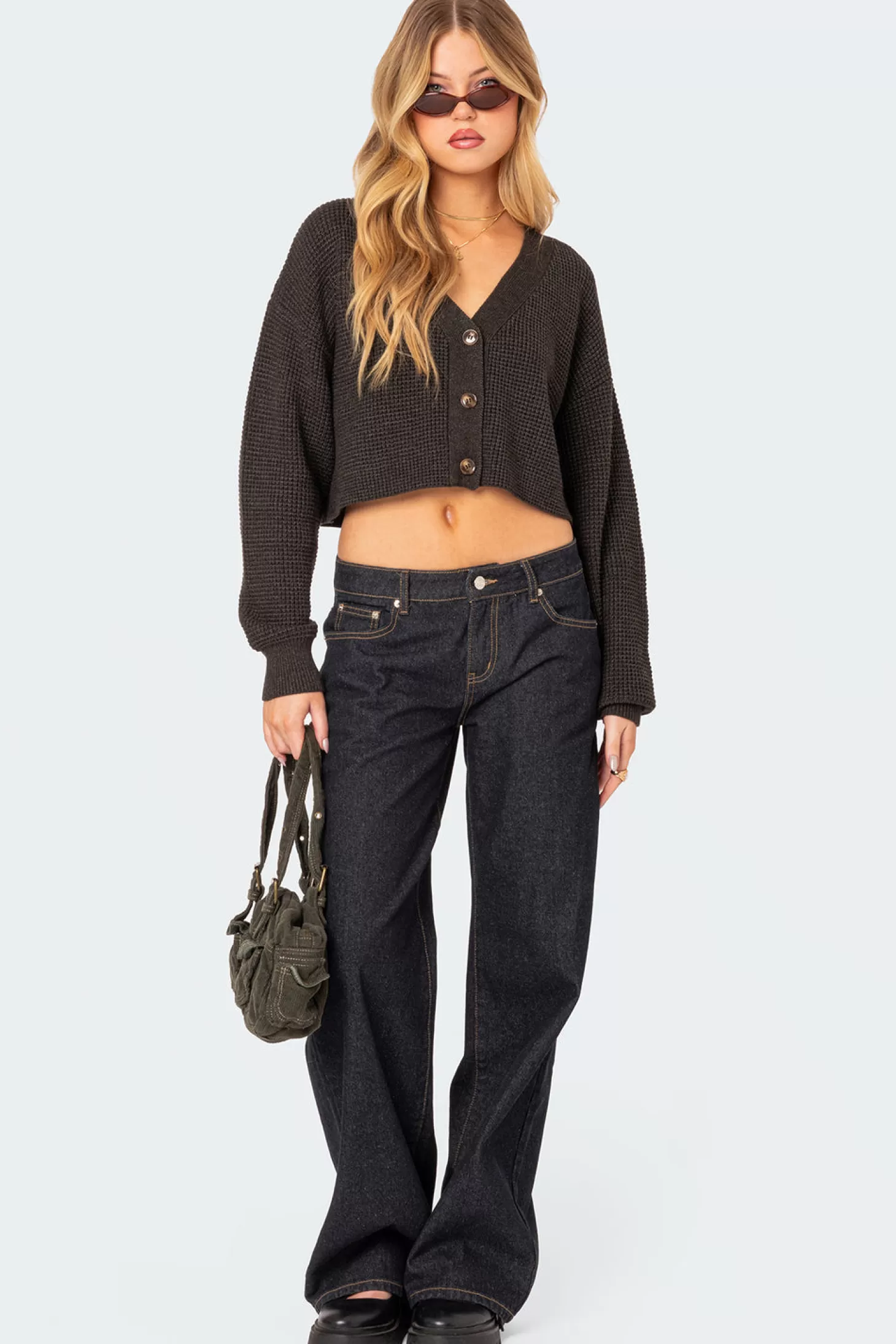 edikted Oversized Waffle Knit Cropped Cardigan* Crop Tops | Sweaters & Cardigans