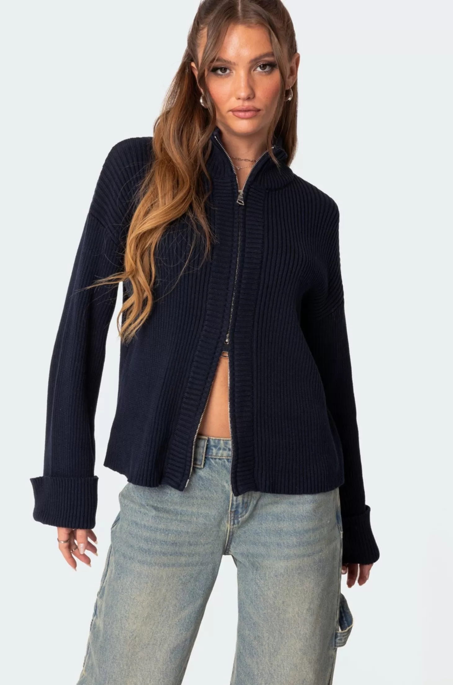 edikted Oversized Zip Up Turtle Neck Cardigan* Sweaters & Cardigans | Long Sleeve Tops