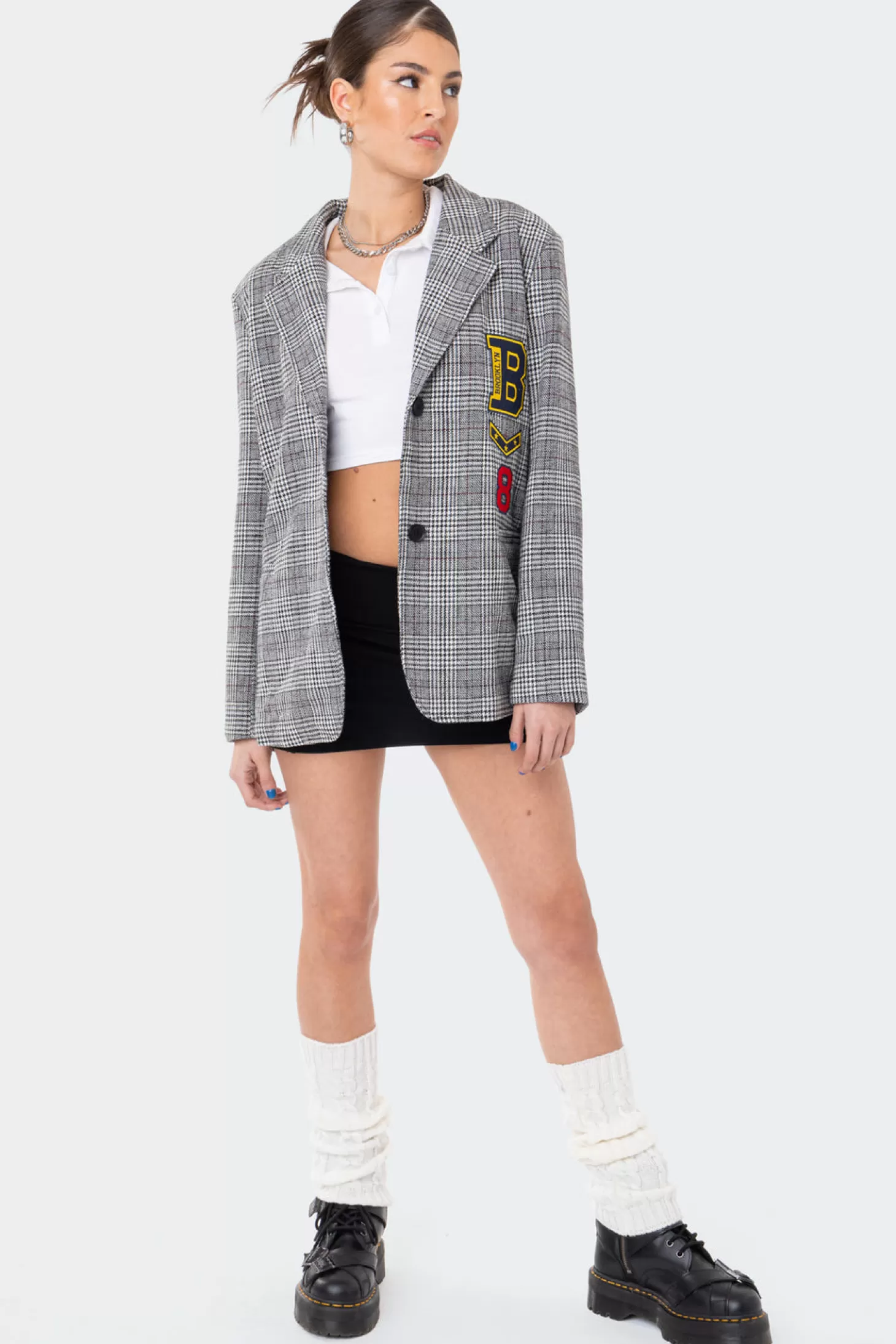 edikted Oxford Plaid Patch Blazer* Jackets & Coats