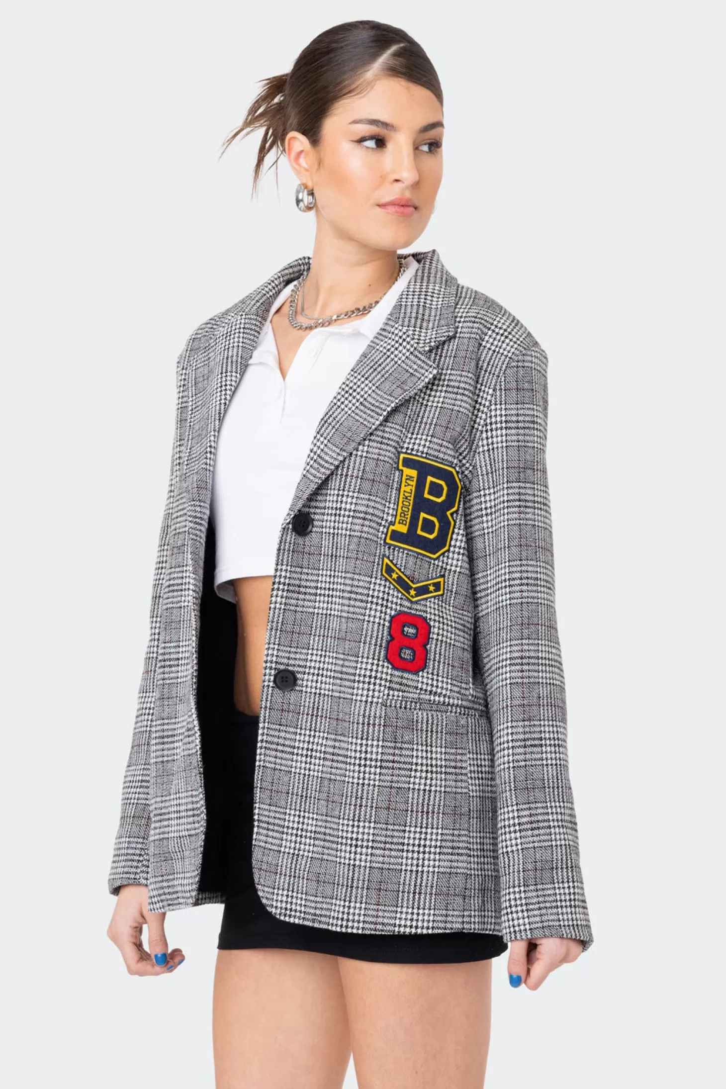 edikted Oxford Plaid Patch Blazer* Jackets & Coats