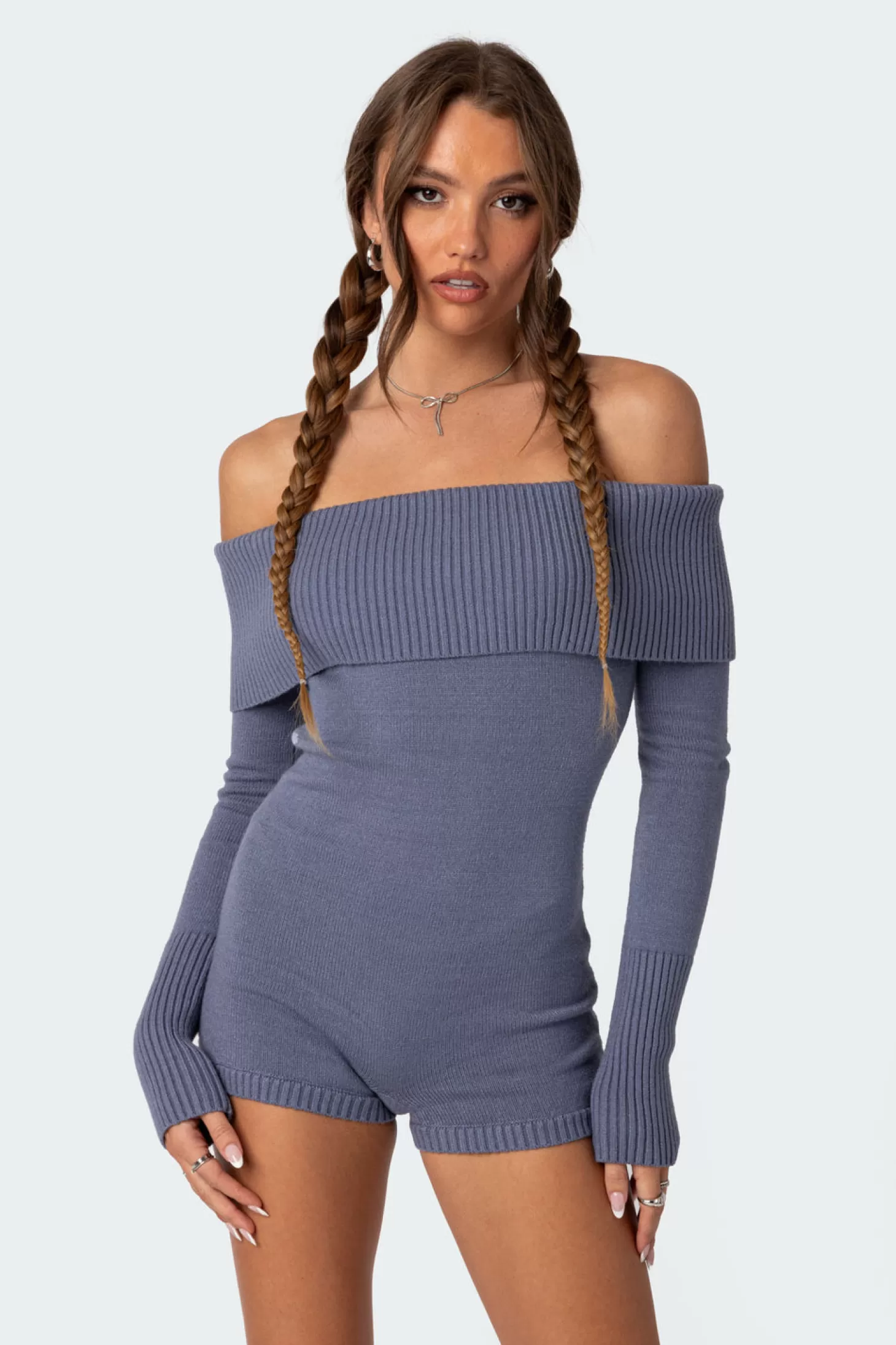 edikted Pandorah Off Shoulder Knitted Romper* Sweaters & Knitwear | Jumpsuits & Rompers