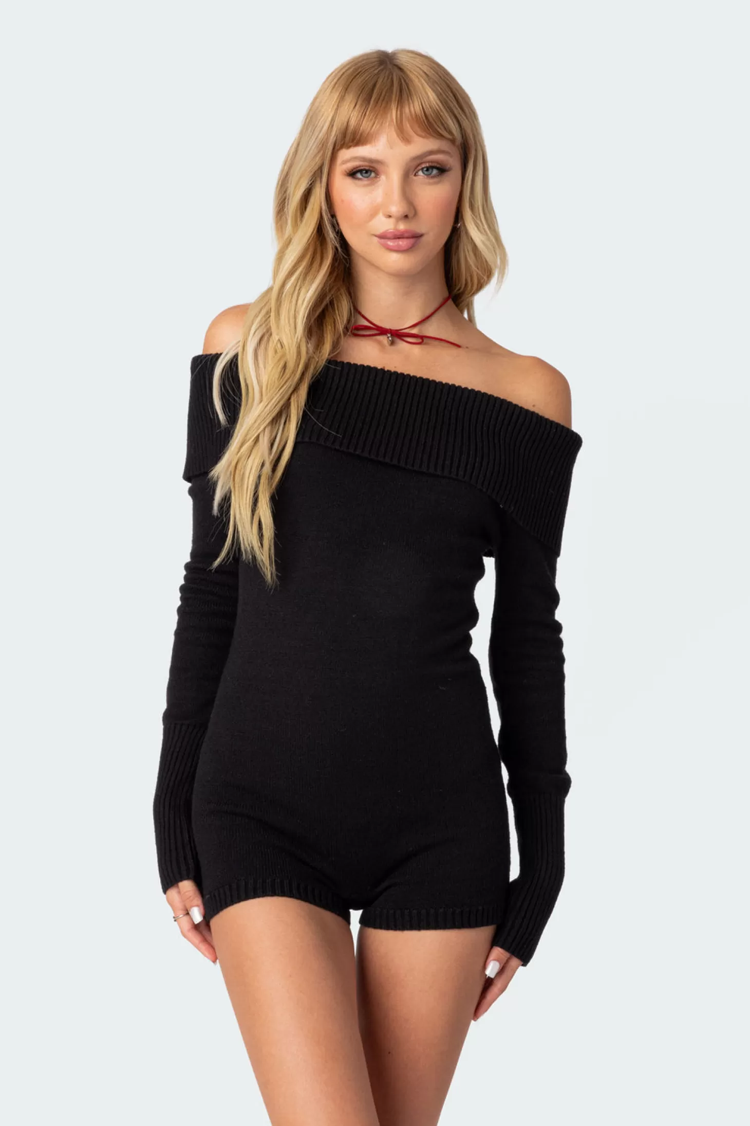 edikted Pandorah Off Shoulder Knitted Romper* Sweaters & Knitwear | Jumpsuits & Rompers