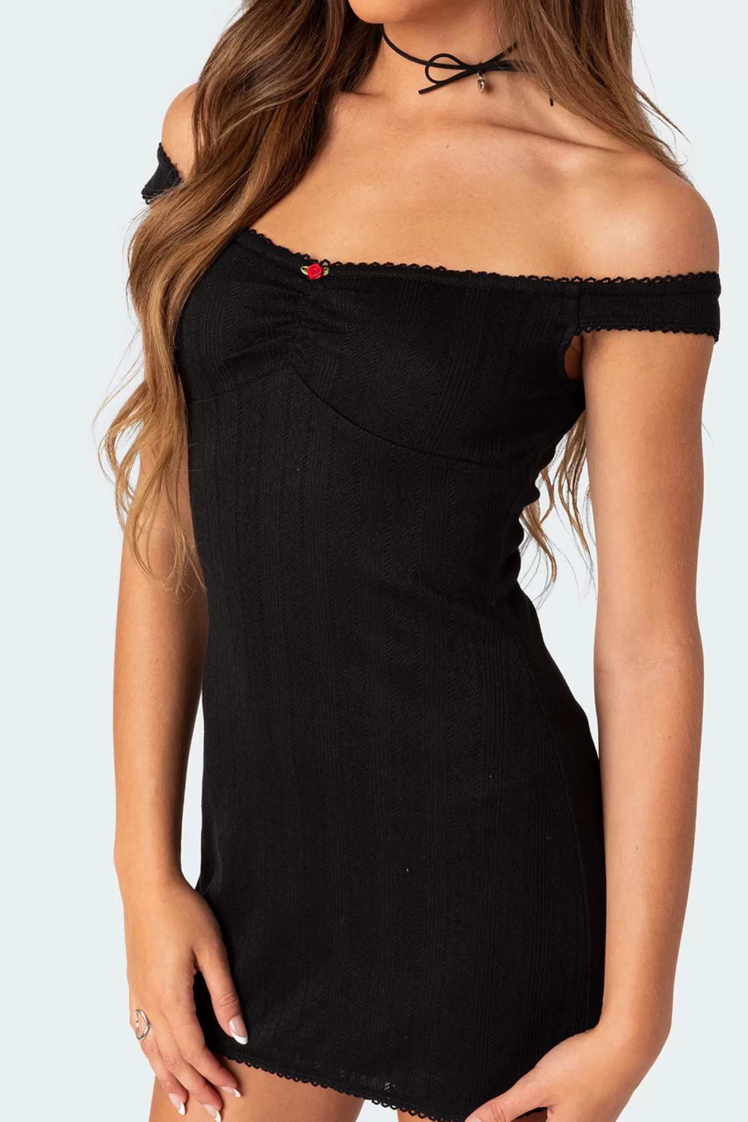 edikted Patrice Off Shoulder Pointelle Mini Dress* Mini Dresses | LBD