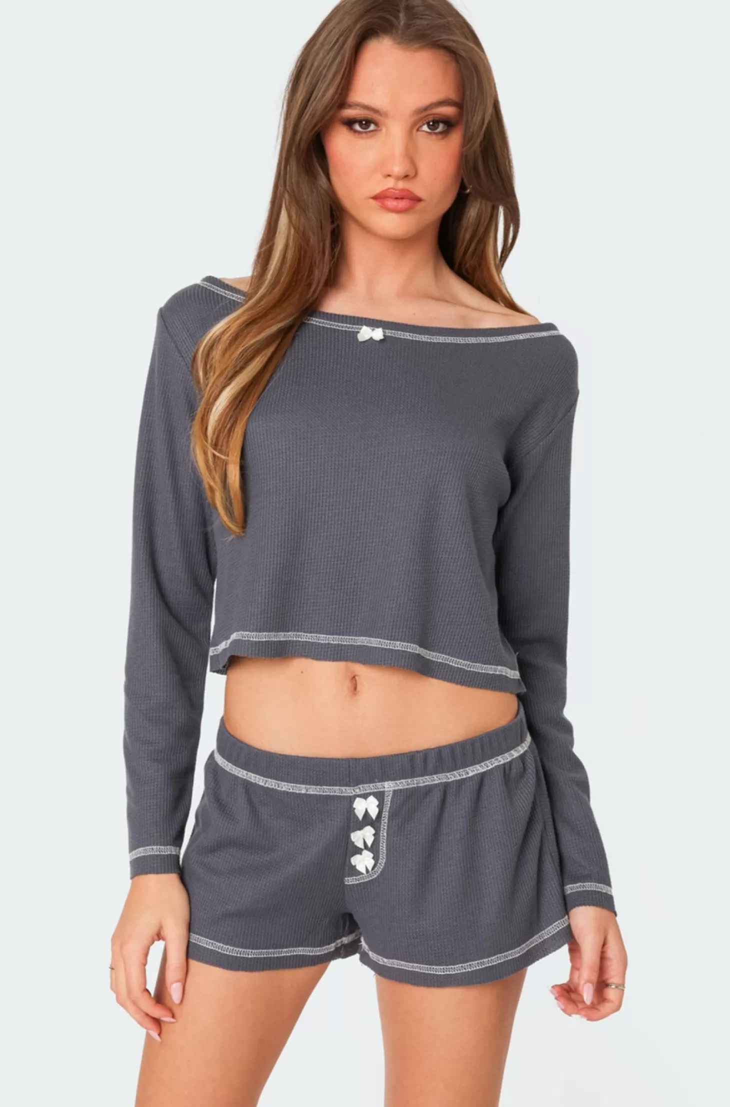 edikted Peoni Stitch Waffle Top* Loungewear