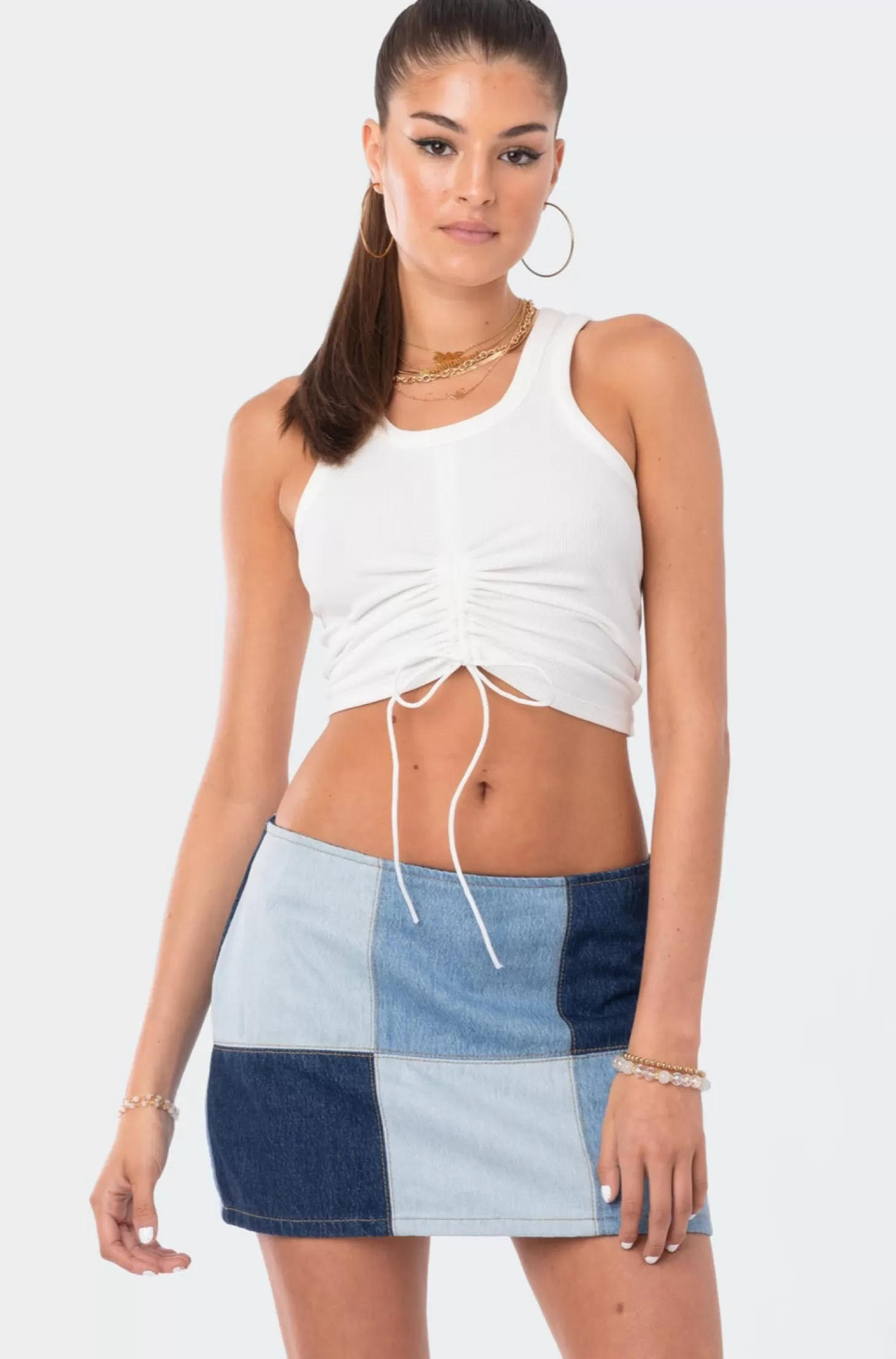 edikted Phoebe Gathered Ribbed Tank Top* Crop Tops