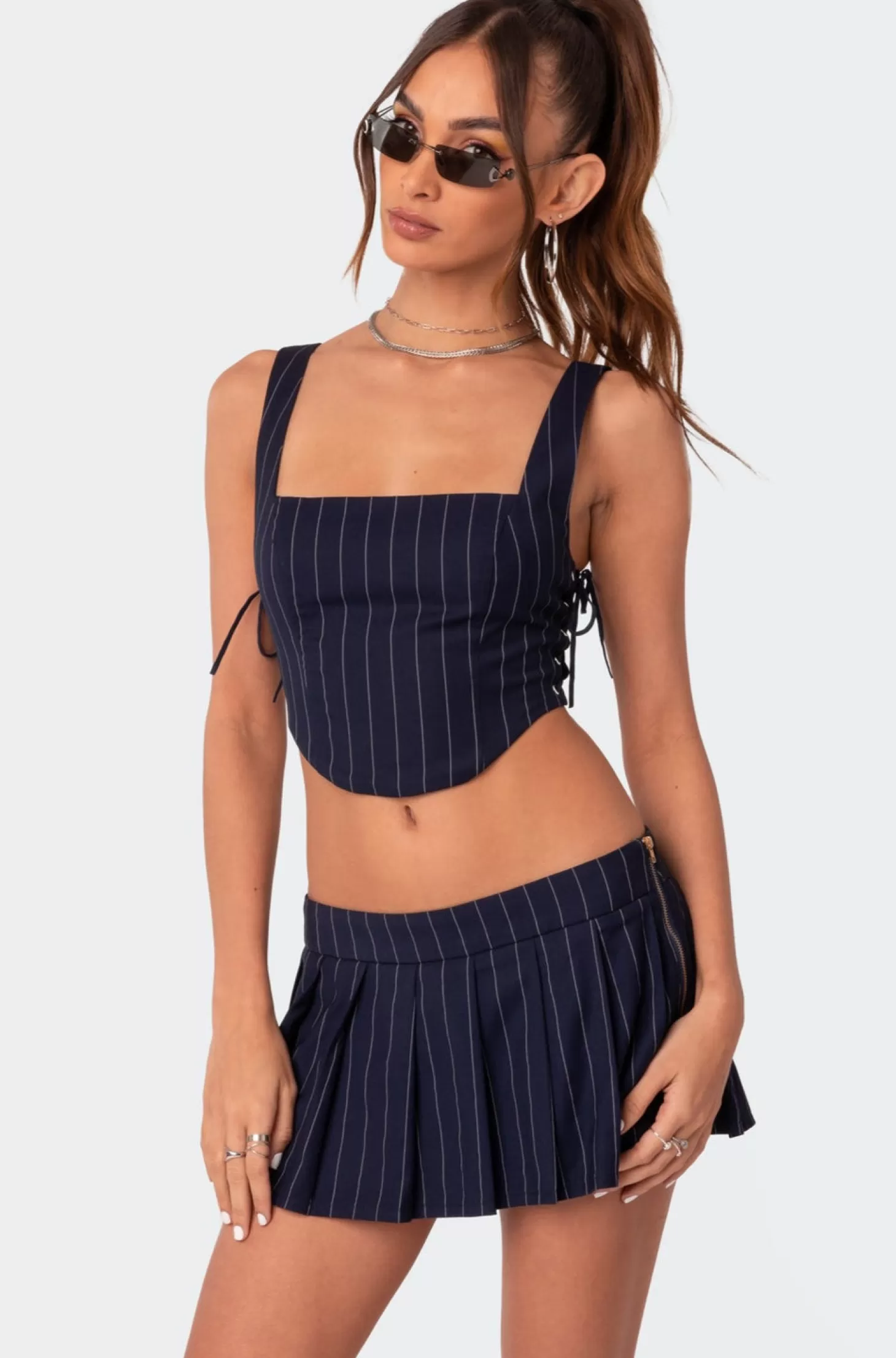 edikted Pinstripe Side Lace Up Corset* Crop Tops | Corsets