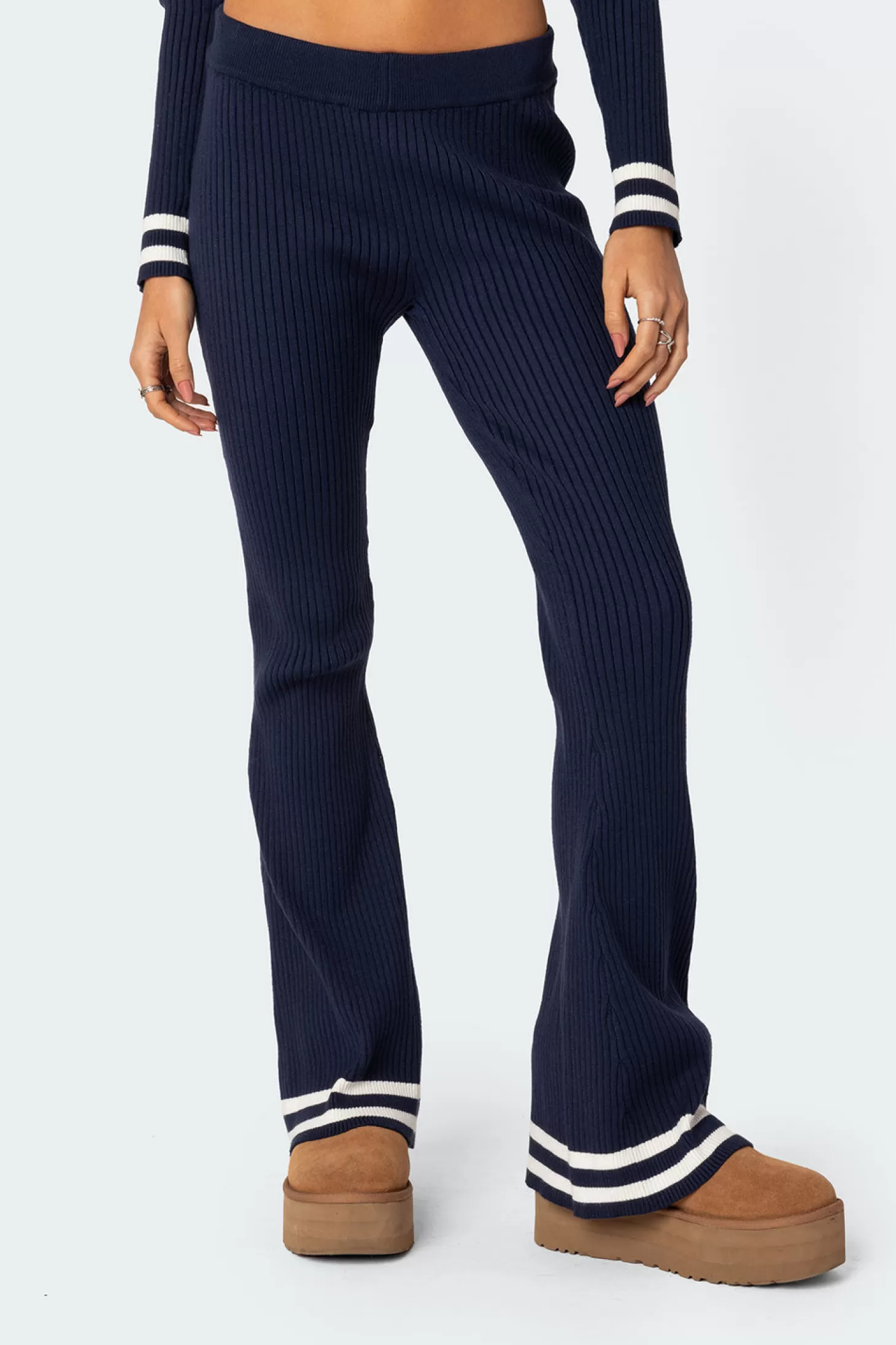 edikted Pluto Ribbed Flared Pants* Pants | Pants