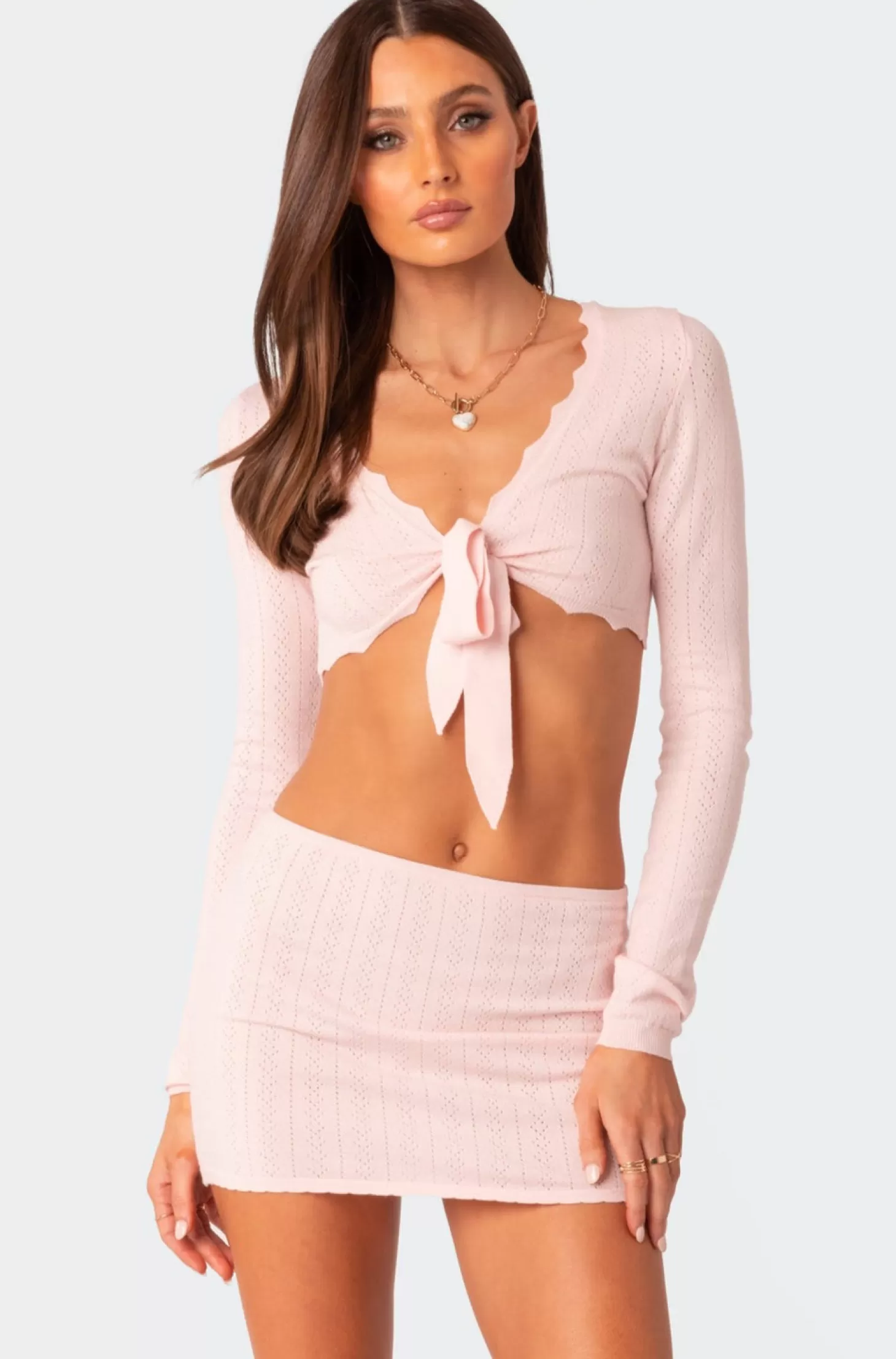 edikted Pointelle Tie Front Knit Crop Top* Crop Tops | Long Sleeve Tops