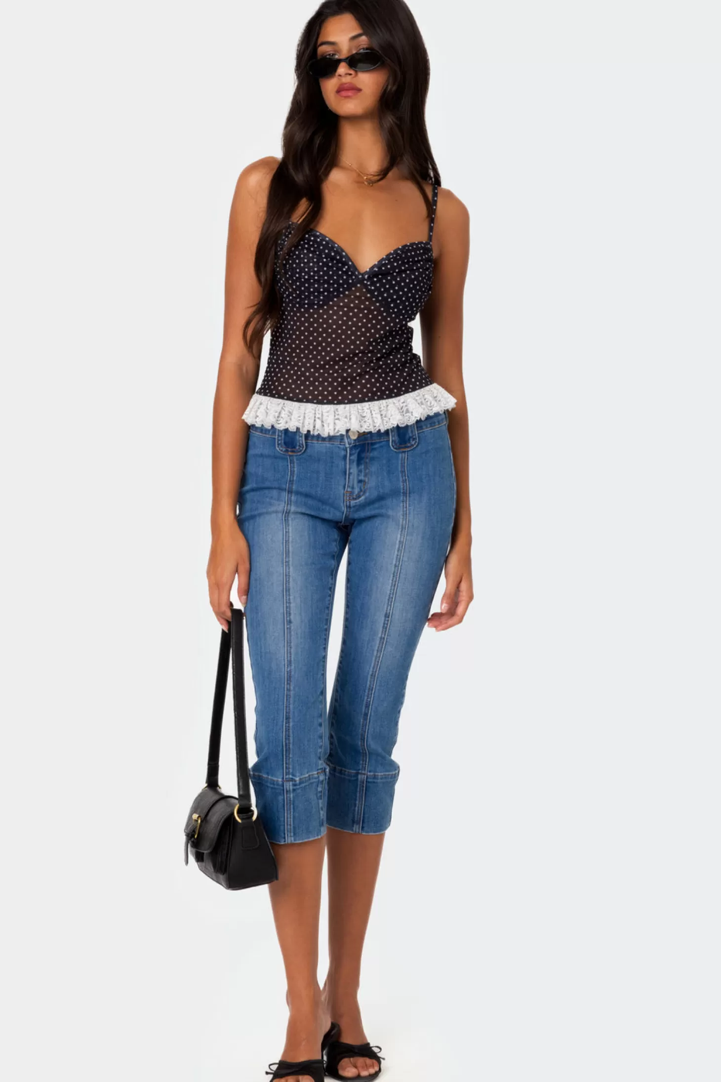 edikted Polka Dot Cupped Mesh Top* Tops