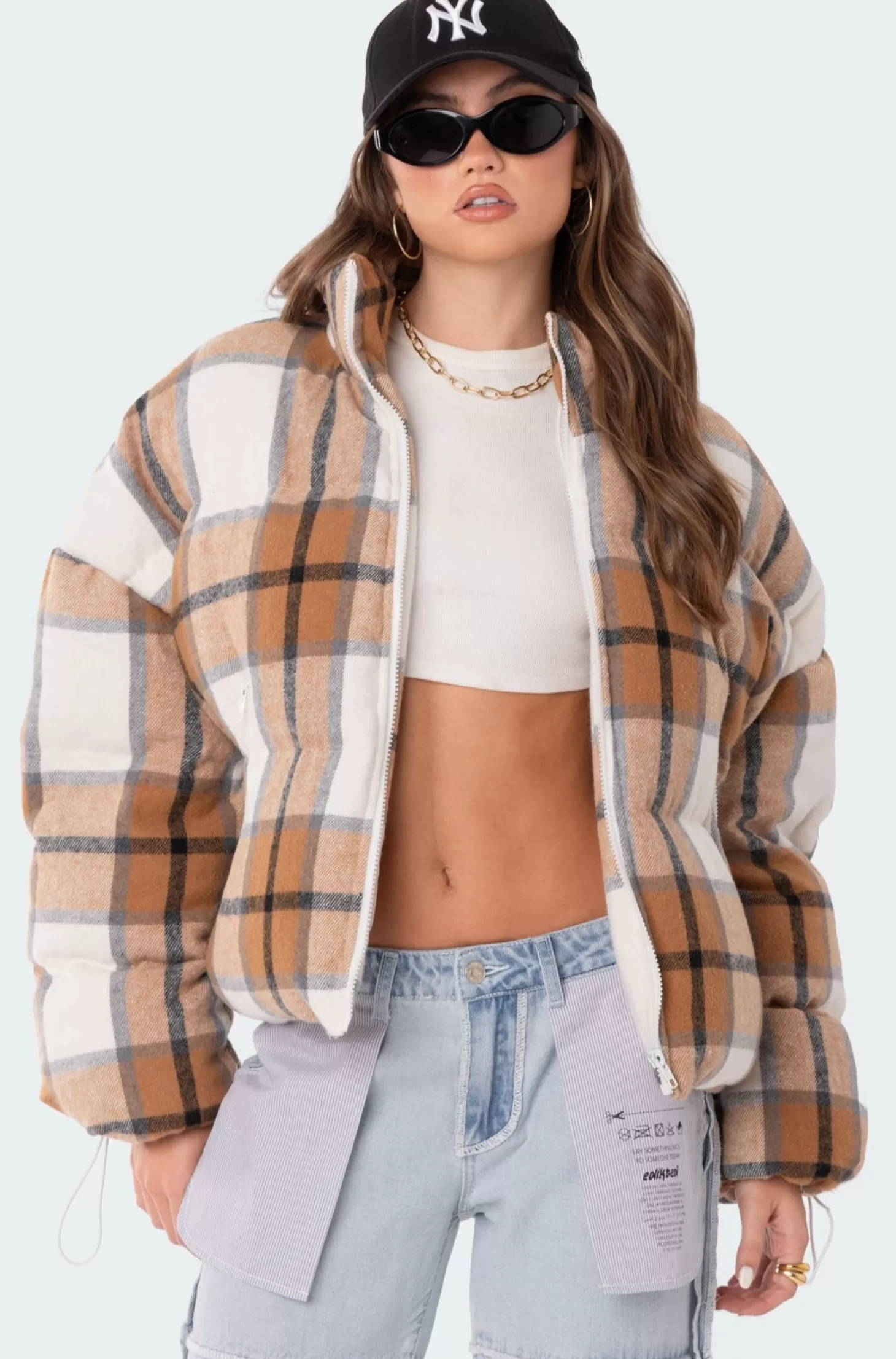 edikted Presley Plaid Oversized Puffer* Jackets & Coats