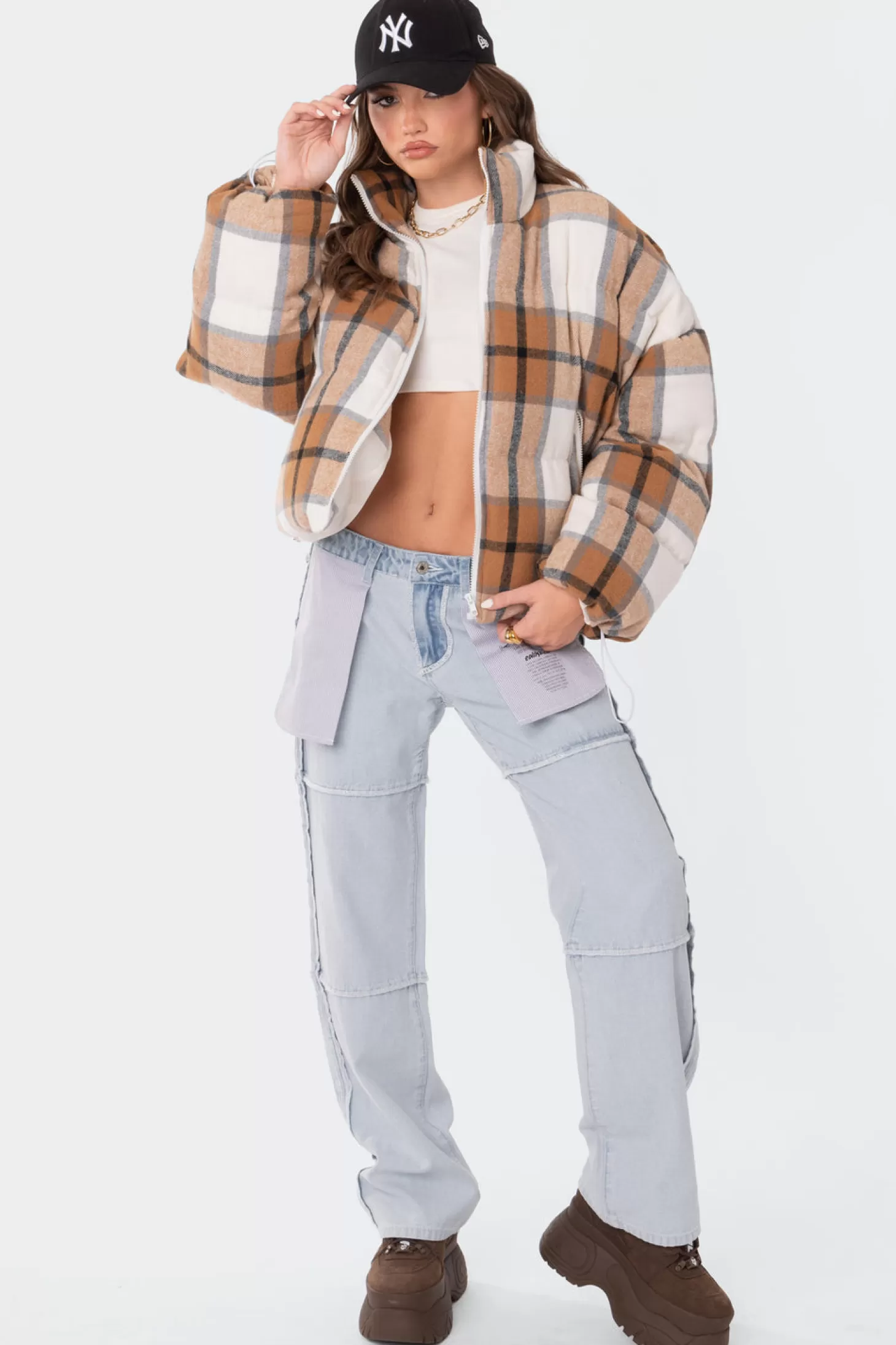 edikted Presley Plaid Oversized Puffer* Jackets & Coats