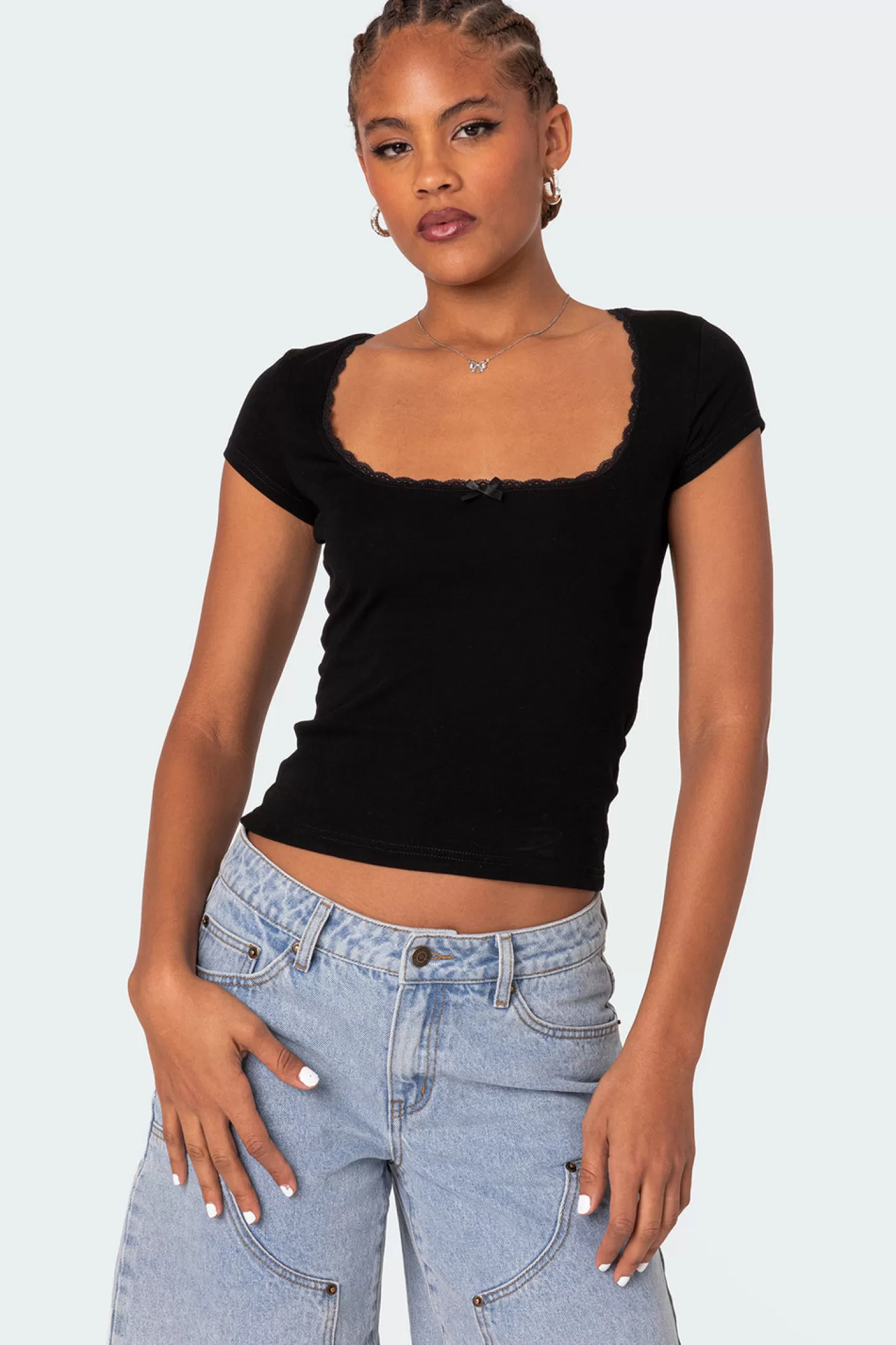 edikted Priscilla Lace Trim T Shirt* Tops | Basics