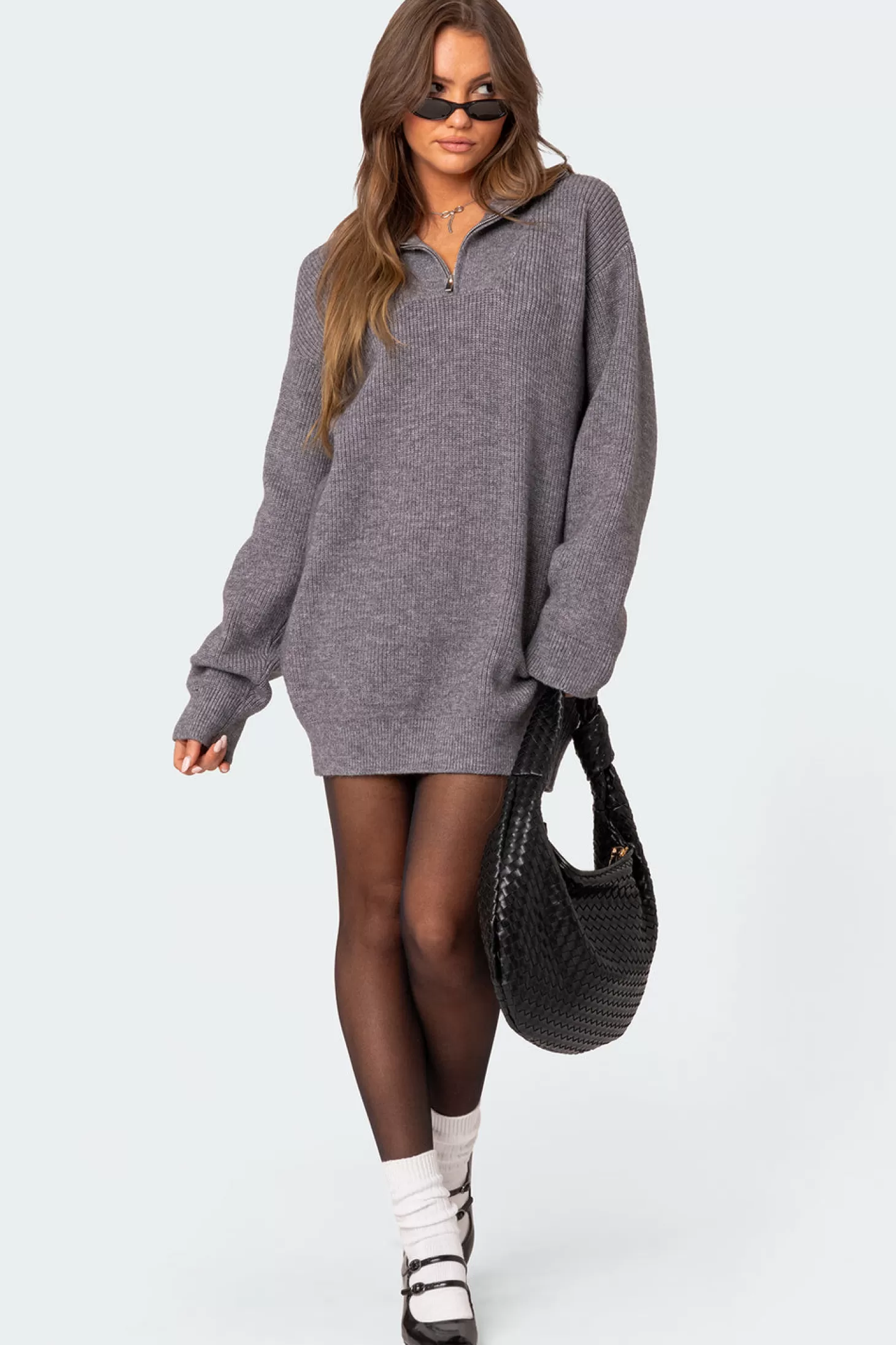 edikted Quarter Zip Knit Mini Dress* Mini Dresses | Long Sleeve Tops