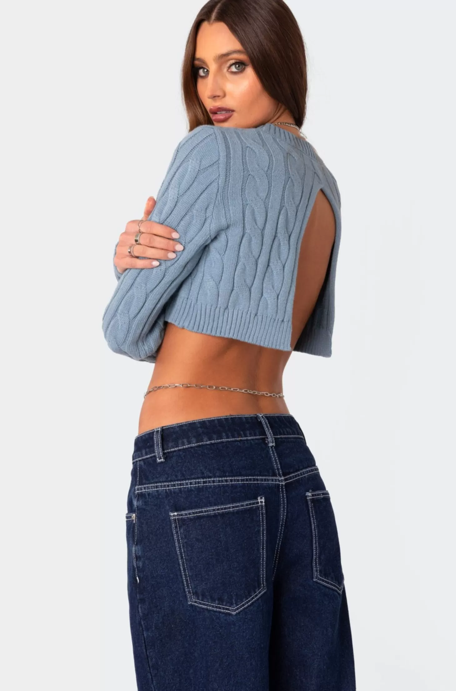 edikted Raina Open Back Cable Knit Sweater* Crop Tops | Sweaters & Knitwear