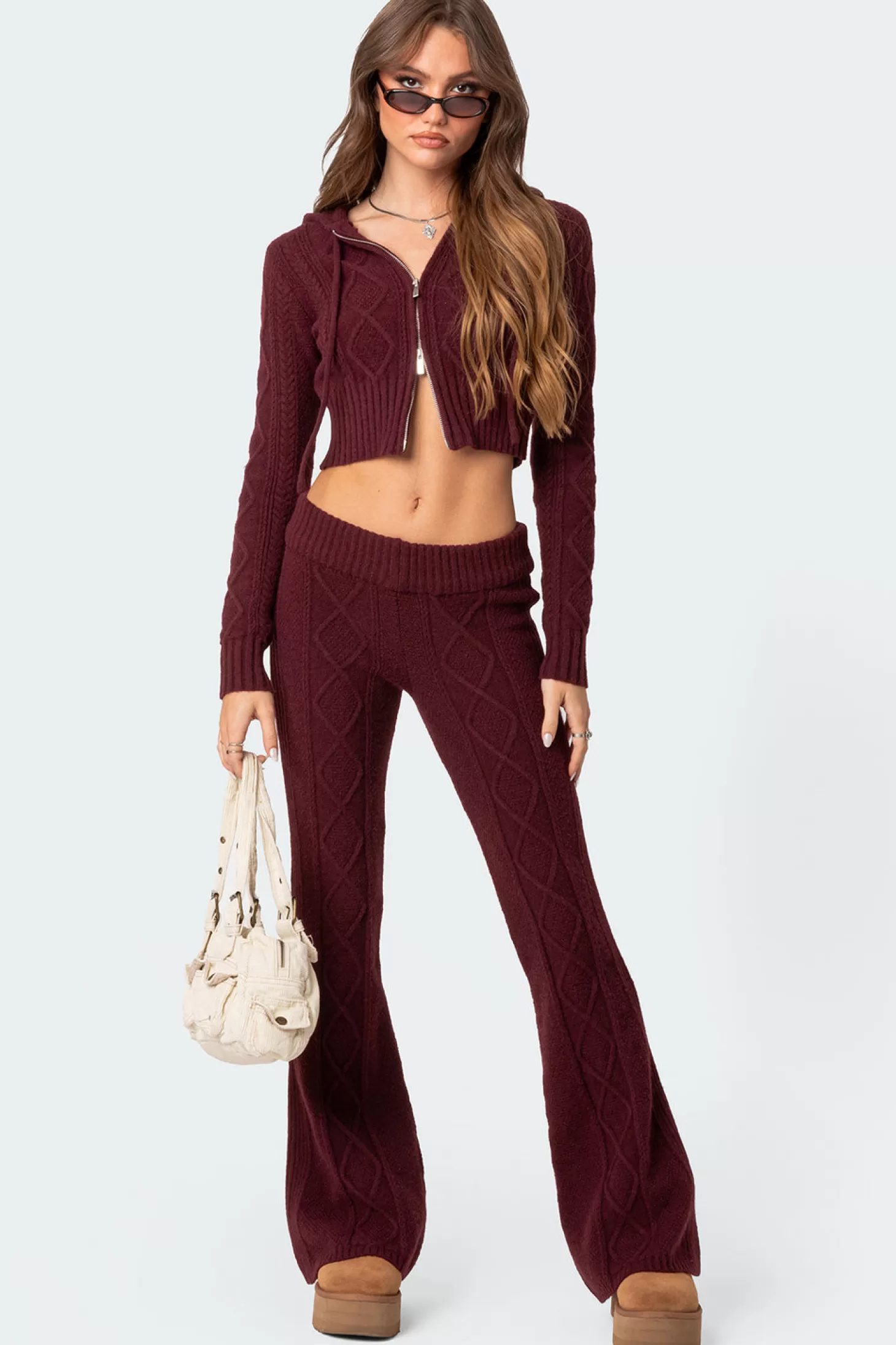 edikted Ray Cable Knit Flared Pants* Pants | Pants