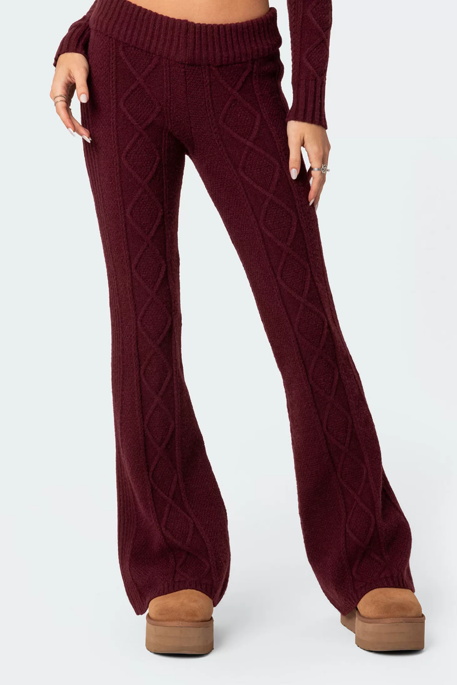 edikted Ray Cable Knit Flared Pants* Pants | Pants