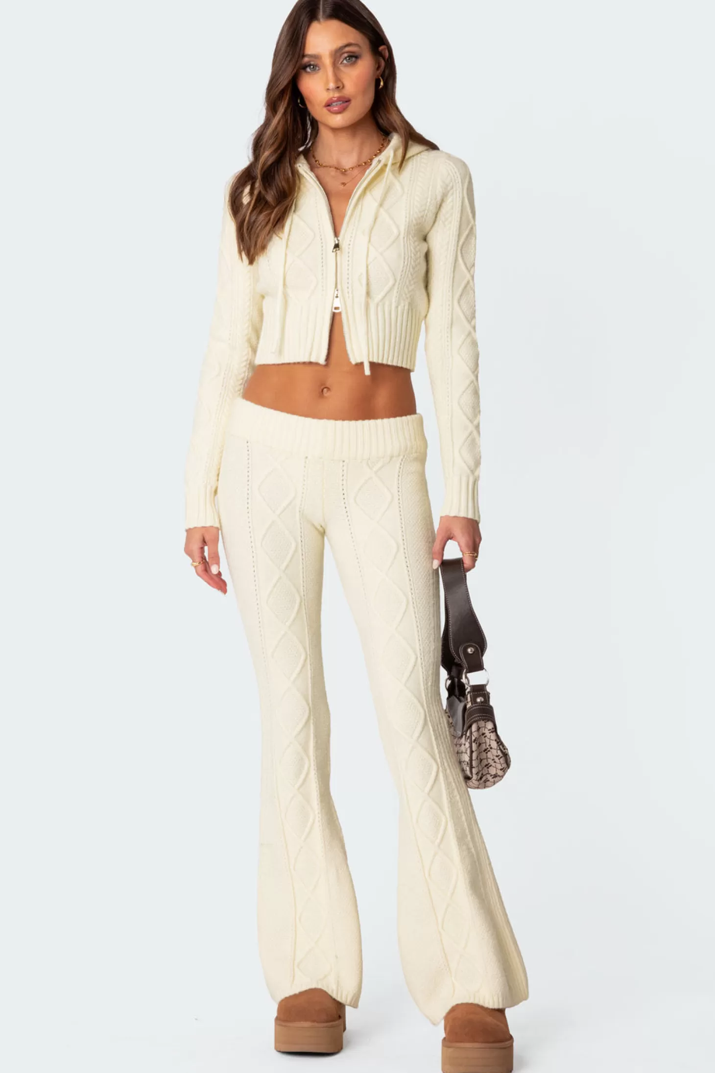 edikted Ray Cable Knit Flared Pants* Pants | Pants