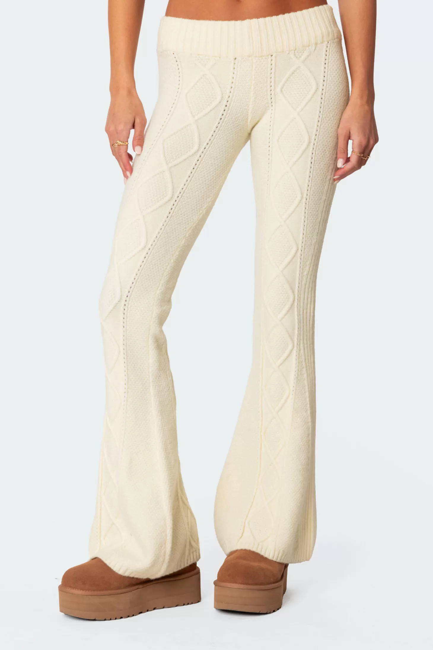 edikted Ray Cable Knit Flared Pants* Pants | Pants