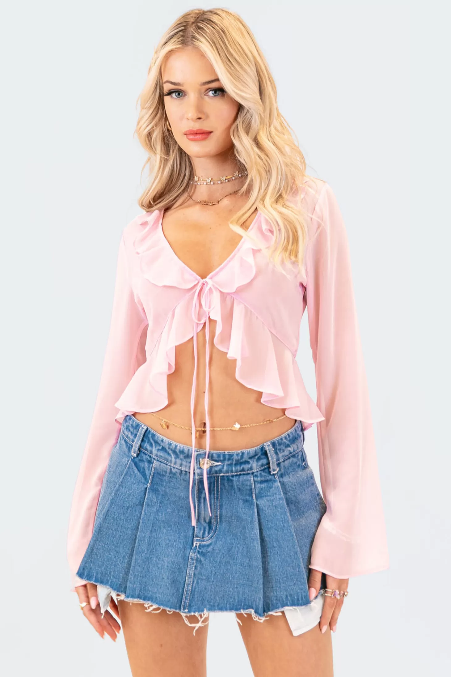 edikted Reese Chiffon Ruffle Top* Long Sleeve Tops