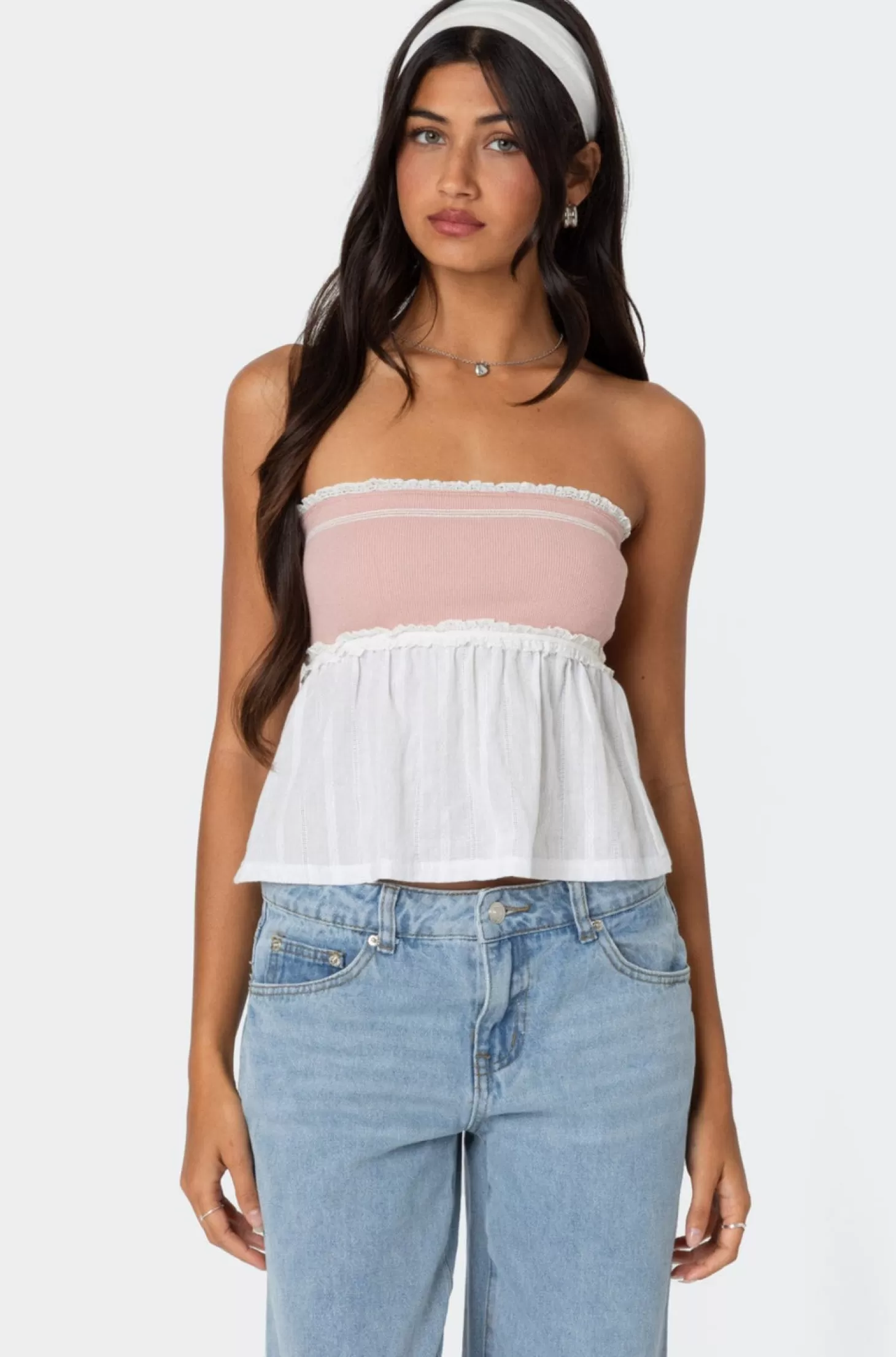 edikted Rena Ribbed Peplum Tube Top* Strapless Tops