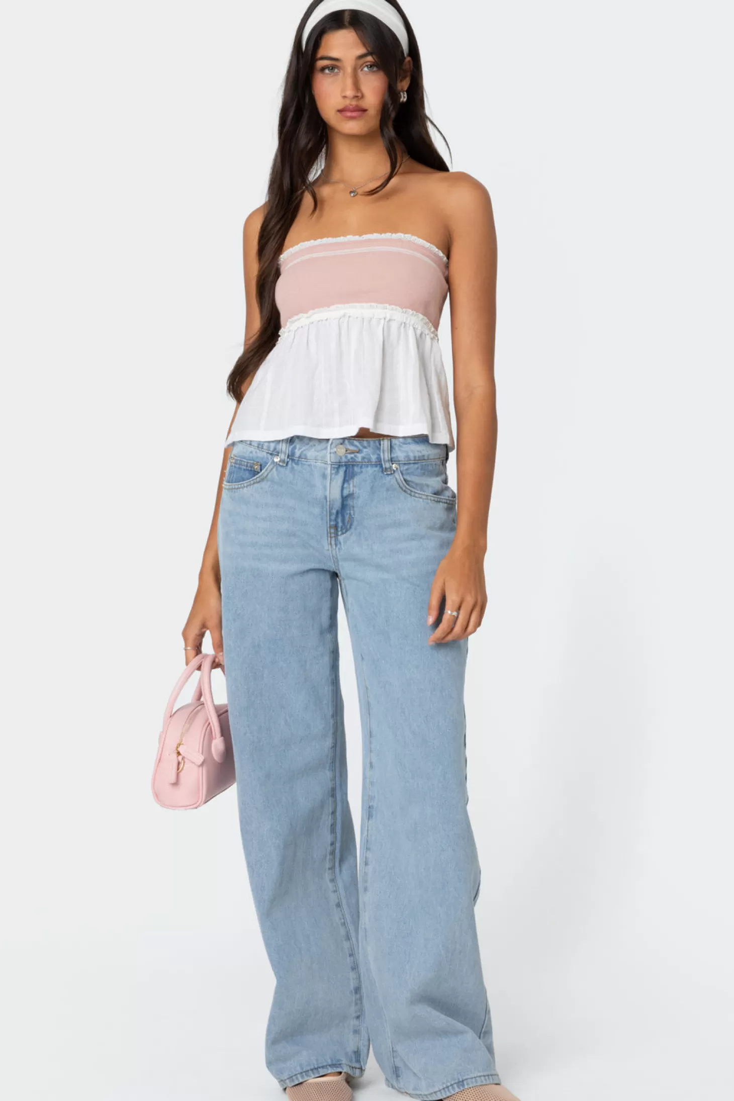 edikted Rena Ribbed Peplum Tube Top* Strapless Tops