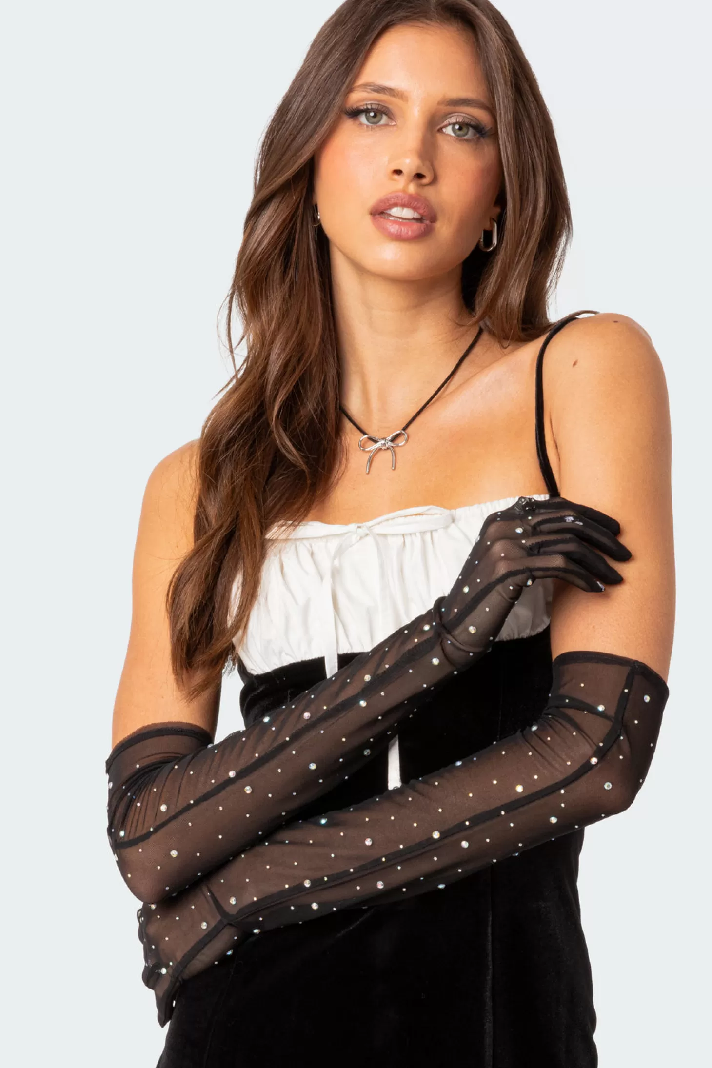 edikted Rhinestone Sheer Mesh Gloves* Fun Stuff