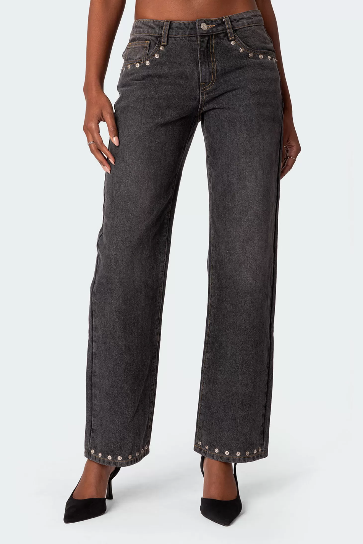 edikted Rivet Trim Straight Leg Jeans* Jeans | Jeans