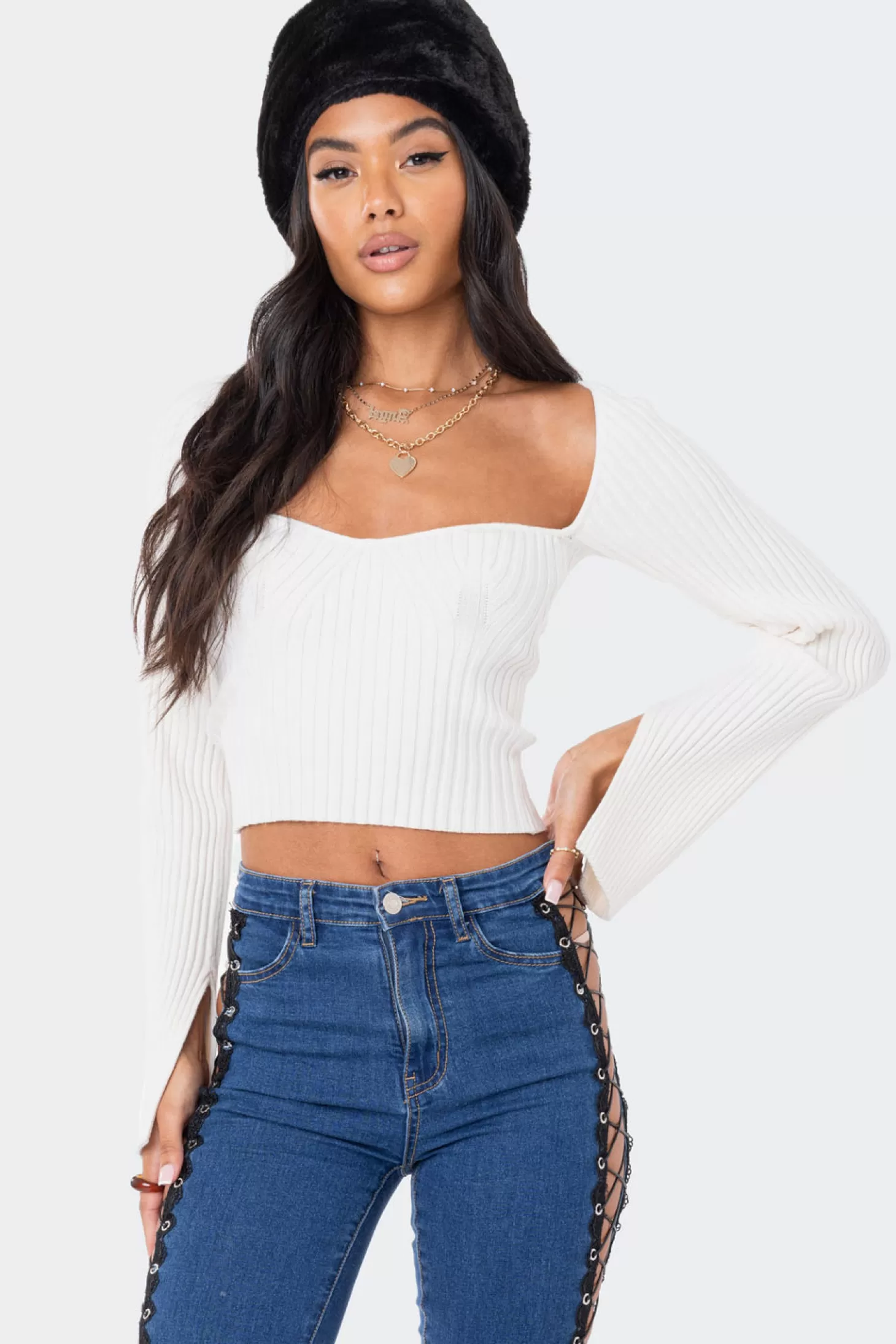 edikted Robbie Sweetheart Knitted Top* Long Sleeve Tops | Knitted Tops