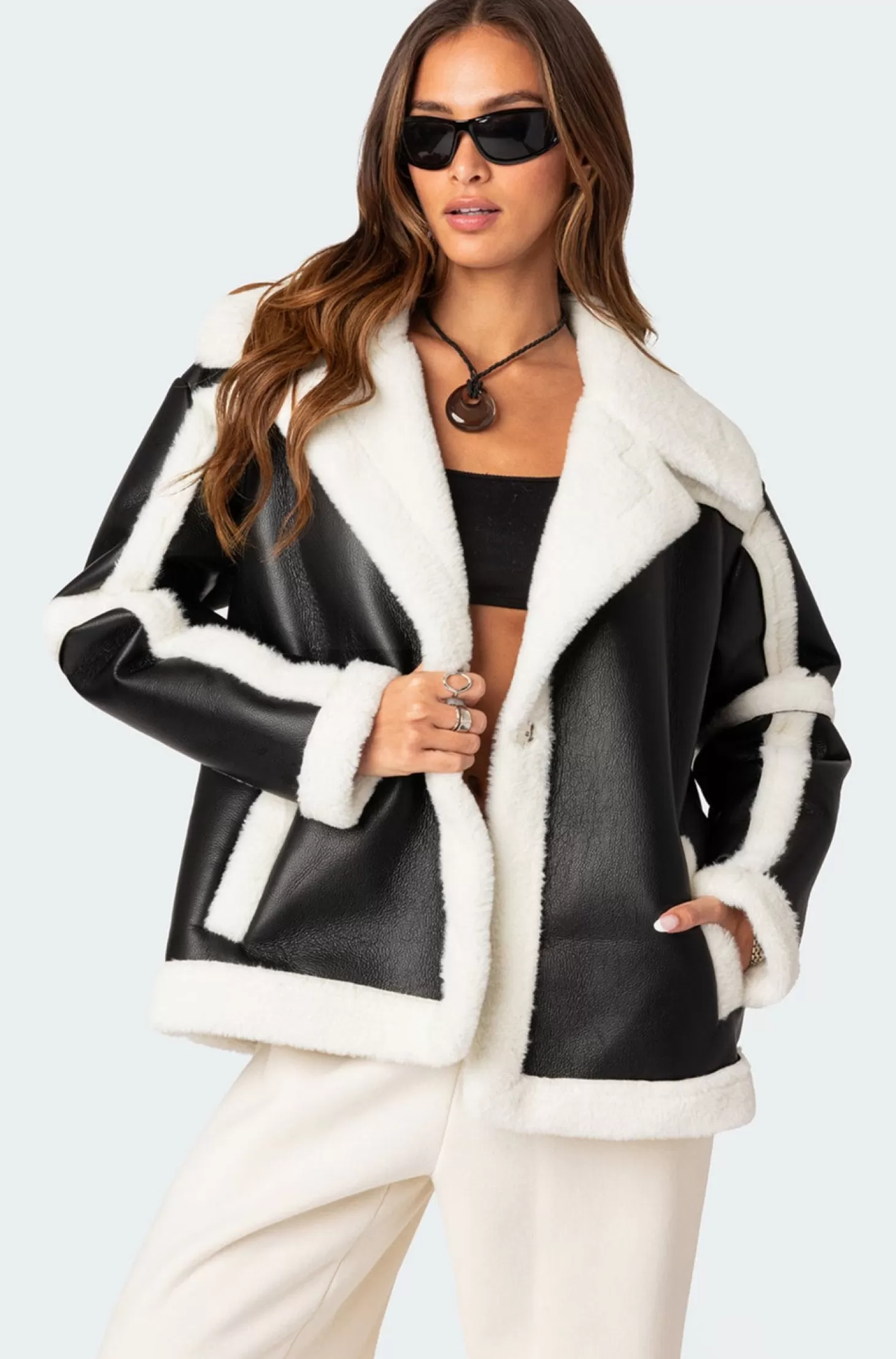 edikted Rocki Oversized Faux Leather Shearling Jacket* Jackets & Coats