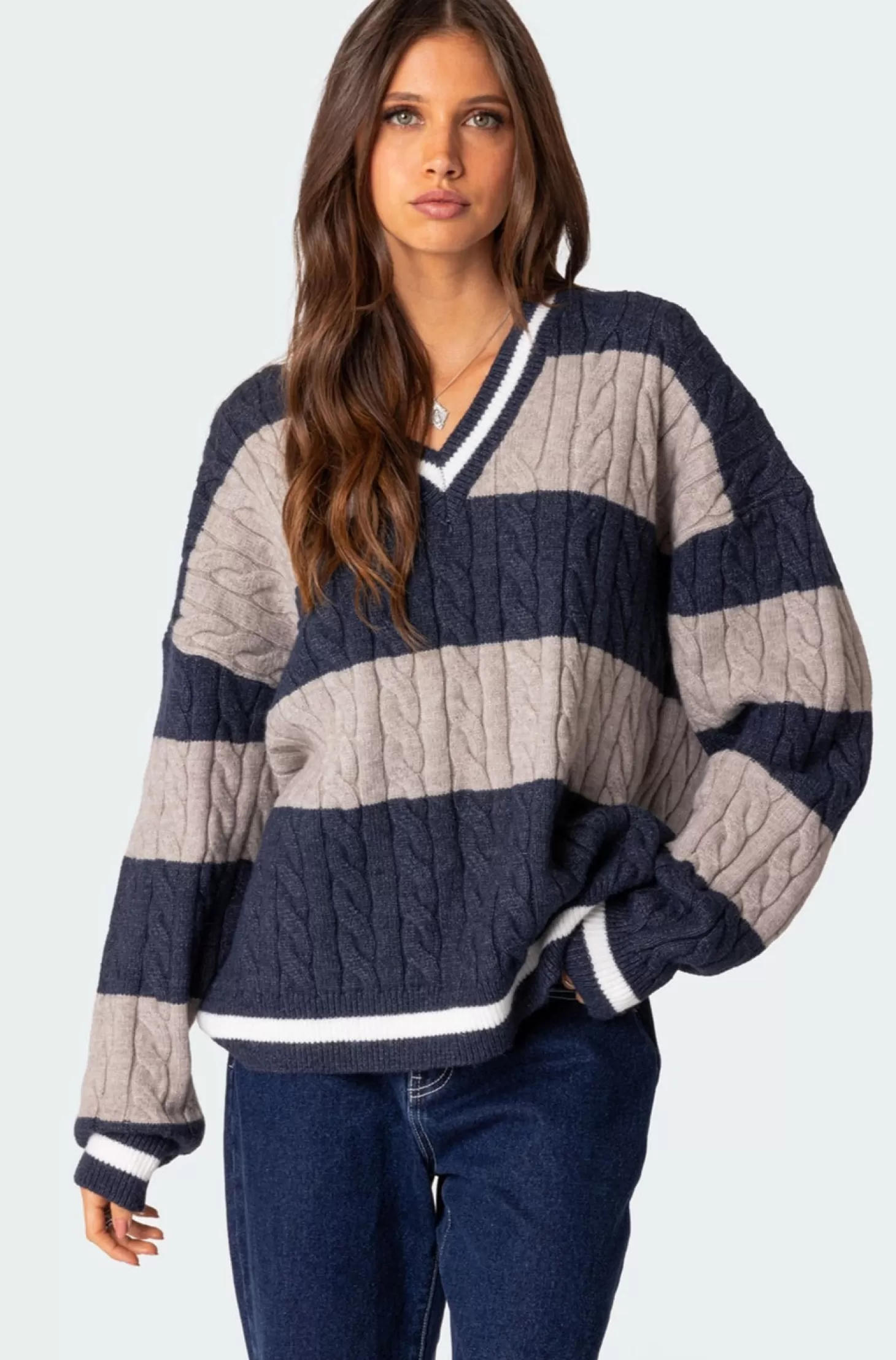 edikted Romie V Neck Cable Knit Sweater* Sweaters & Cardigans | Long Sleeve Tops