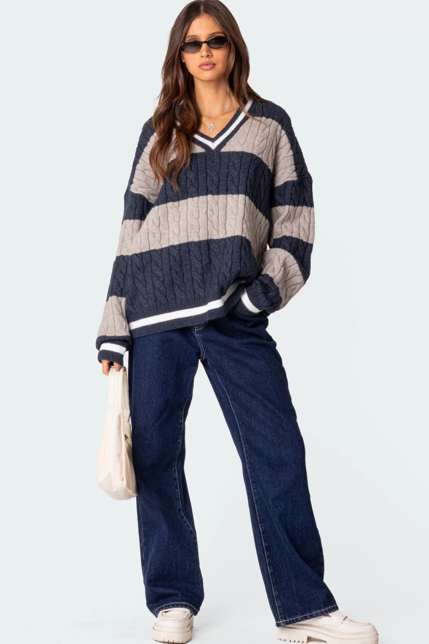 edikted Romie V Neck Cable Knit Sweater* Sweaters & Cardigans | Long Sleeve Tops