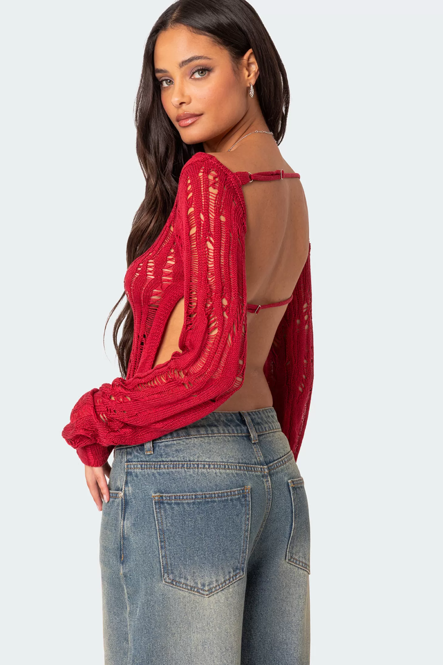 edikted Rosa Open Back Sheer Knit Top* Long Sleeve Tops | Knitted Tops