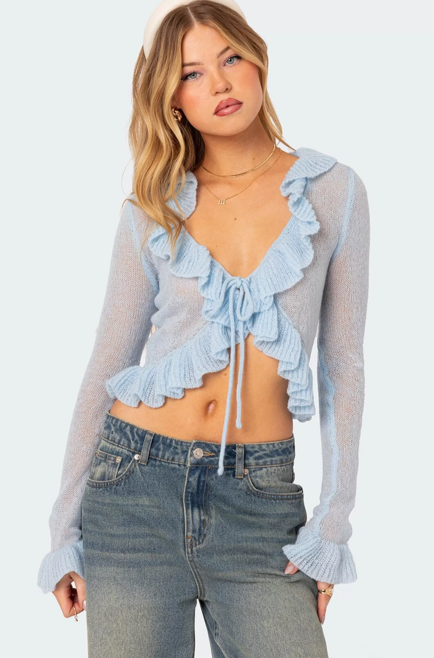 edikted Ryleigh Ruffled Tie Front Cardigan* Sweaters & Cardigans | Long Sleeve Tops