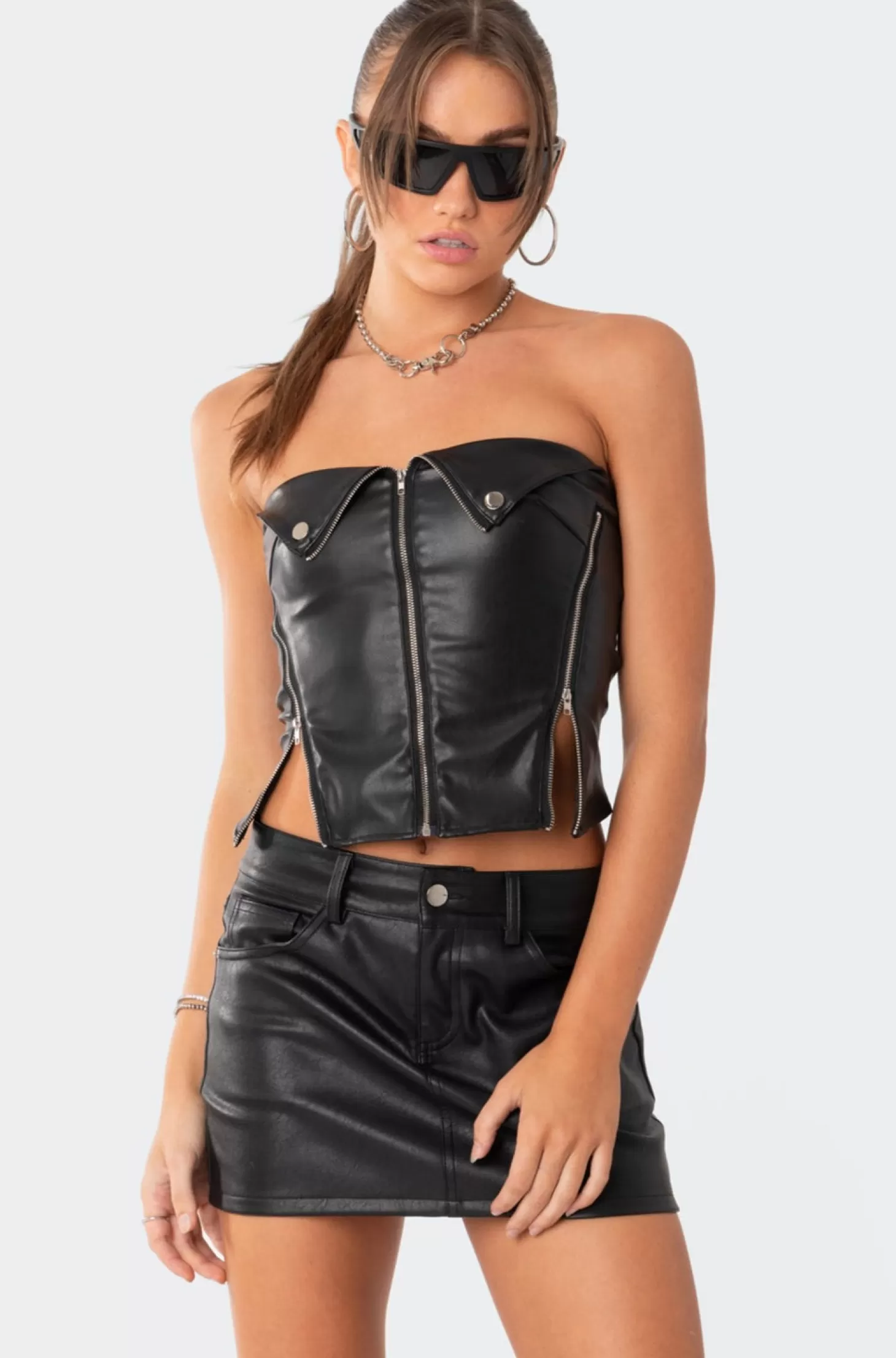 edikted Sam Faux Leather Zip Corset* Corsets | Corsets